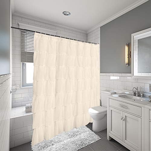 Gypsy Ruffled Shower Curtain, 100% Polyester Fabric Bathroom Drapes – Housewarming Gift - 70 Inch Wide by 72 Inch Long, Cream