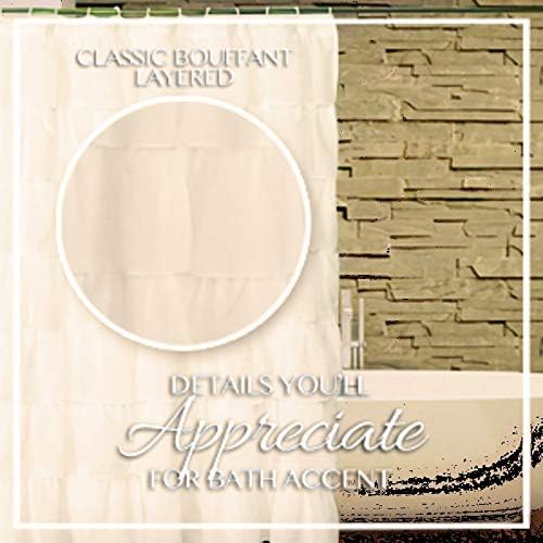 Gypsy Ruffled Shower Curtain, 100% Polyester Fabric Bathroom Drapes – Housewarming Gift - 70 Inch Wide by 72 Inch Long, Cream