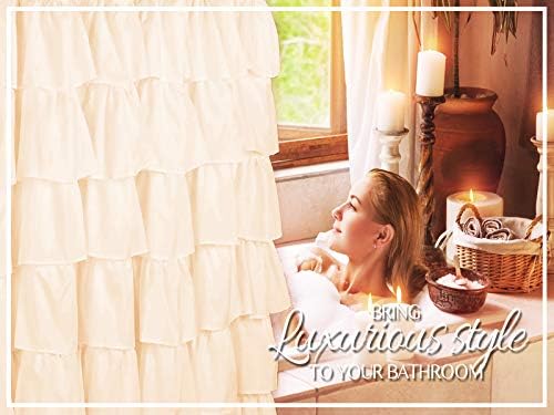 Gypsy Ruffled Shower Curtain, 100% Polyester Fabric Bathroom Drapes – Housewarming Gift - 70 Inch Wide by 72 Inch Long, Cream