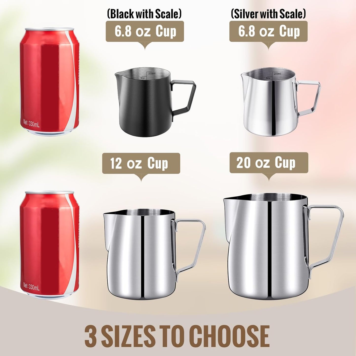 Milk Frothing Pitcher, 6.8oz/200ml Stainless Steel Milk Frother Cup, Small Steaming Pitcher for Espresso Machine, Latte Art Pour Cup