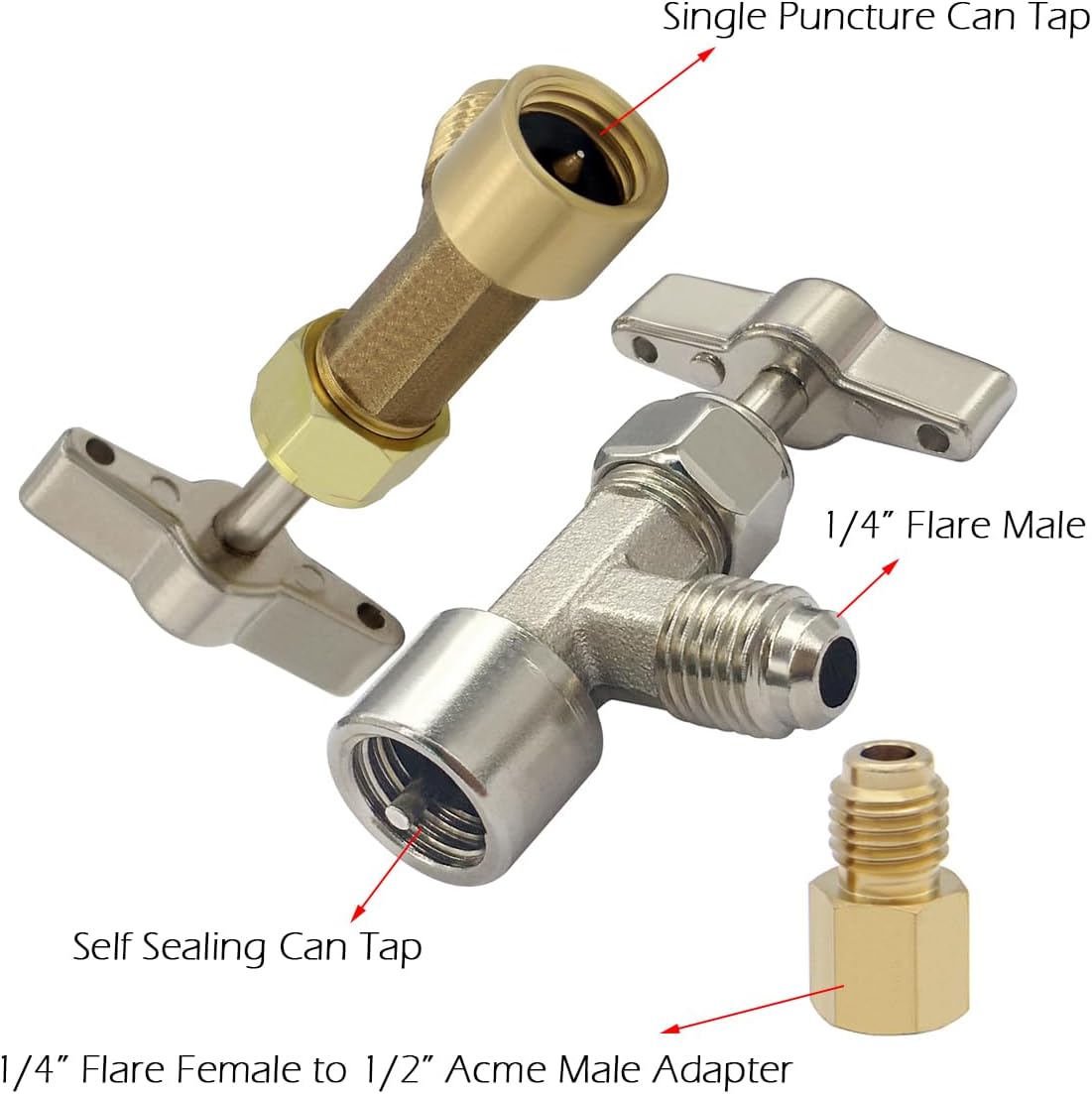 R134a Can Tap Valve Self-Sealing Style with 1/4" SAE Female and 1/2" Male Tank Adapter Can Bottle Tap Refrigerant Dispenser Refilling Automotive Truck SUV Air Conditioner System