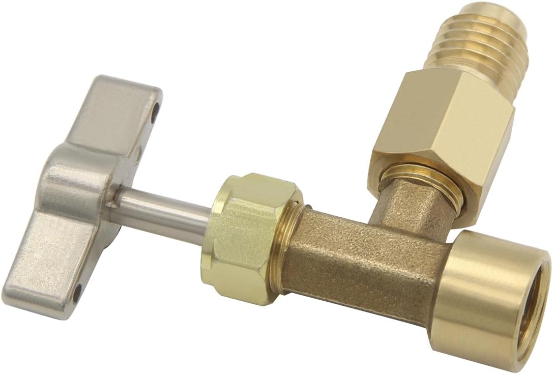 R134a Can Tap Valve Self-Sealing Style with 1/4" SAE Female and 1/2" Male Tank Adapter Can Bottle Tap Refrigerant Dispenser Refilling Automotive Truck SUV Air Conditioner System