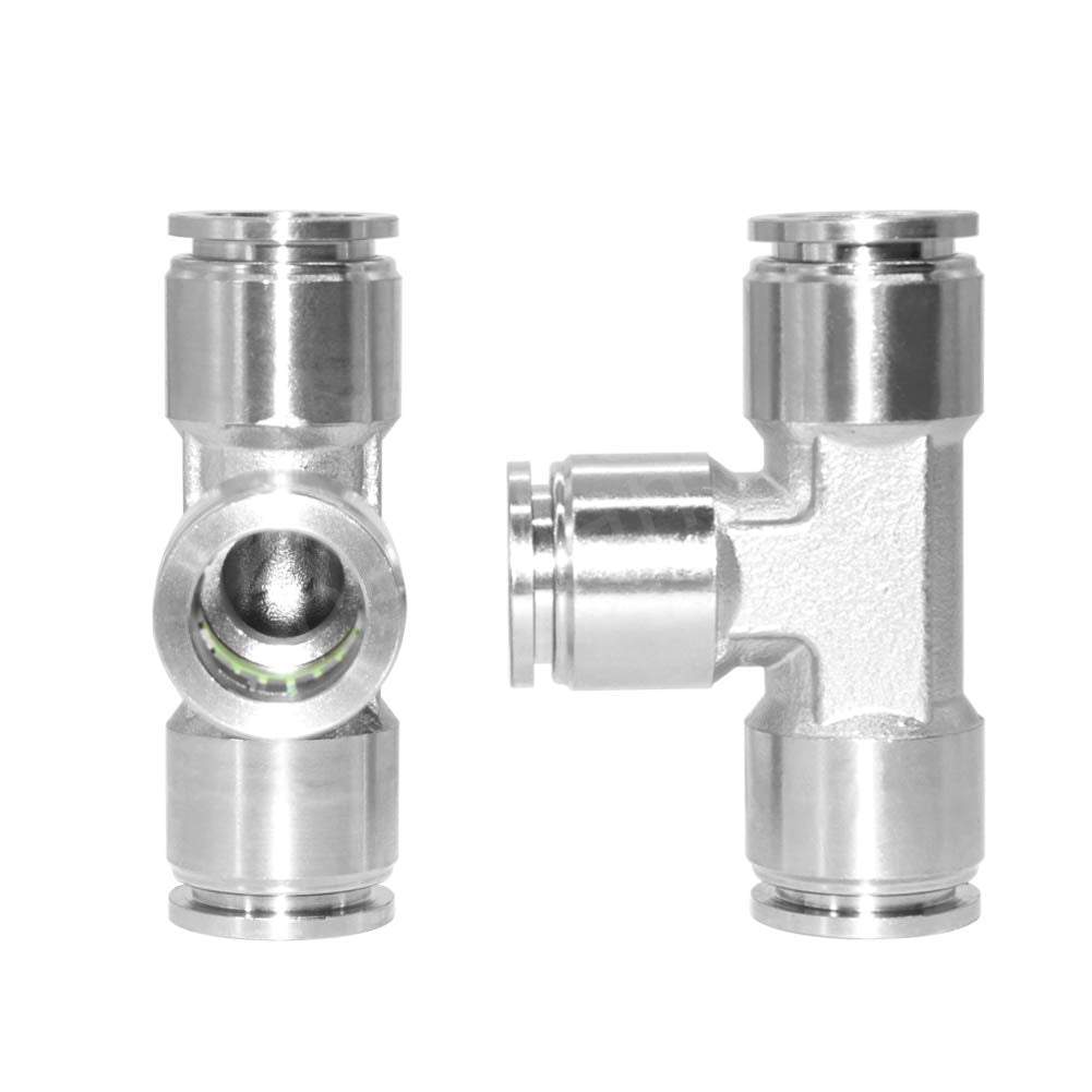 Union Tee 1/4", 304 Stainless Steel 3 Way Tee Air Tank Air Bags for Truck Pneumatic Fitting Transfer Kit Air Line Tubing Hose Tube