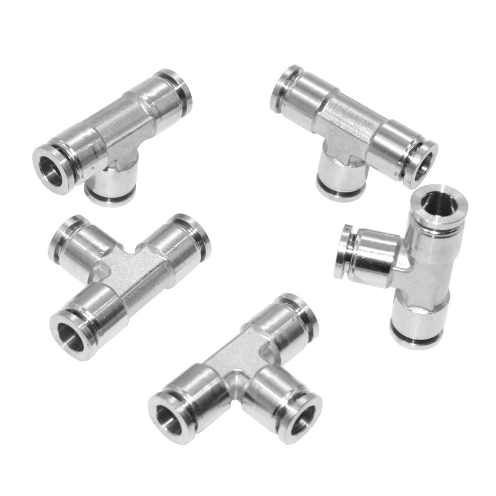 Union Tee 1/4", 304 Stainless Steel 3 Way Tee Air Tank Air Bags for Truck Pneumatic Fitting Transfer Kit Air Line Tubing Hose Tube