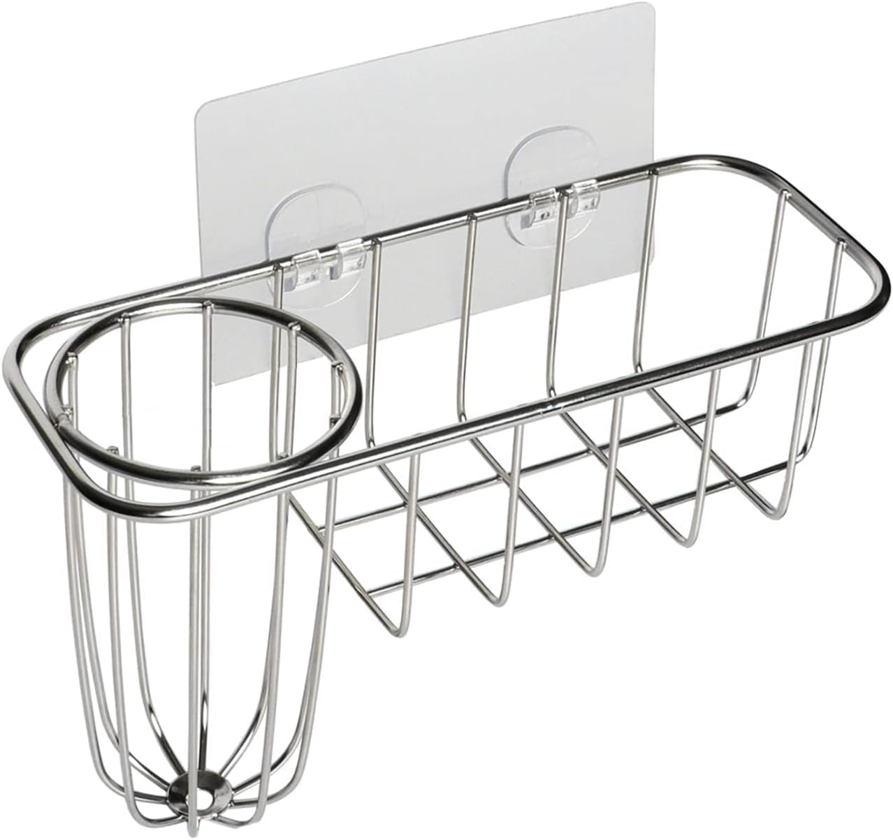 3-in-1 Sponge Holder for Kitchen Sink with Dish Brush Holder, Stainless Steel Caddy for Soap, Scrubber, No Drill and Rustproof, Silver