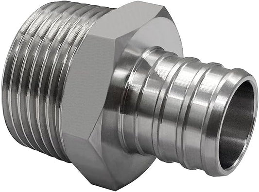 Stainless Steel PEX Garden Hose Adapter Fitting 3/4" PEX Barb to 3/4" GHT Male Connector for Outdoor Garden Irrigation Watering