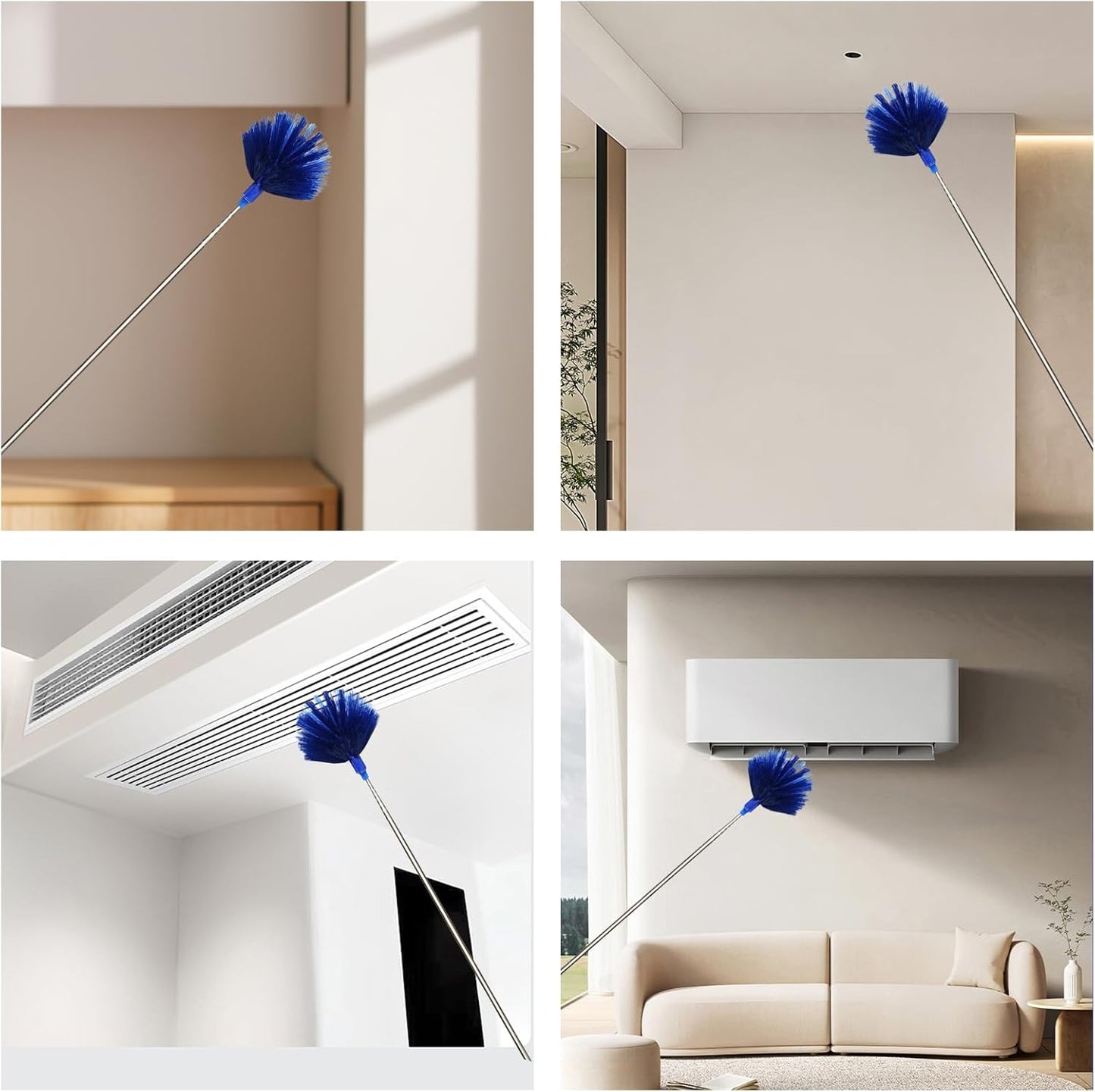 Cobweb Dusters with Extension Pole 100-inch, Spider Web Brush & Ceiling Cleaning Kit, Washable Cleaning Duster Kit with 2 Duster Heads, Cobweb Duster, Corner Brush for Ceiling Fan, Furniture, Home