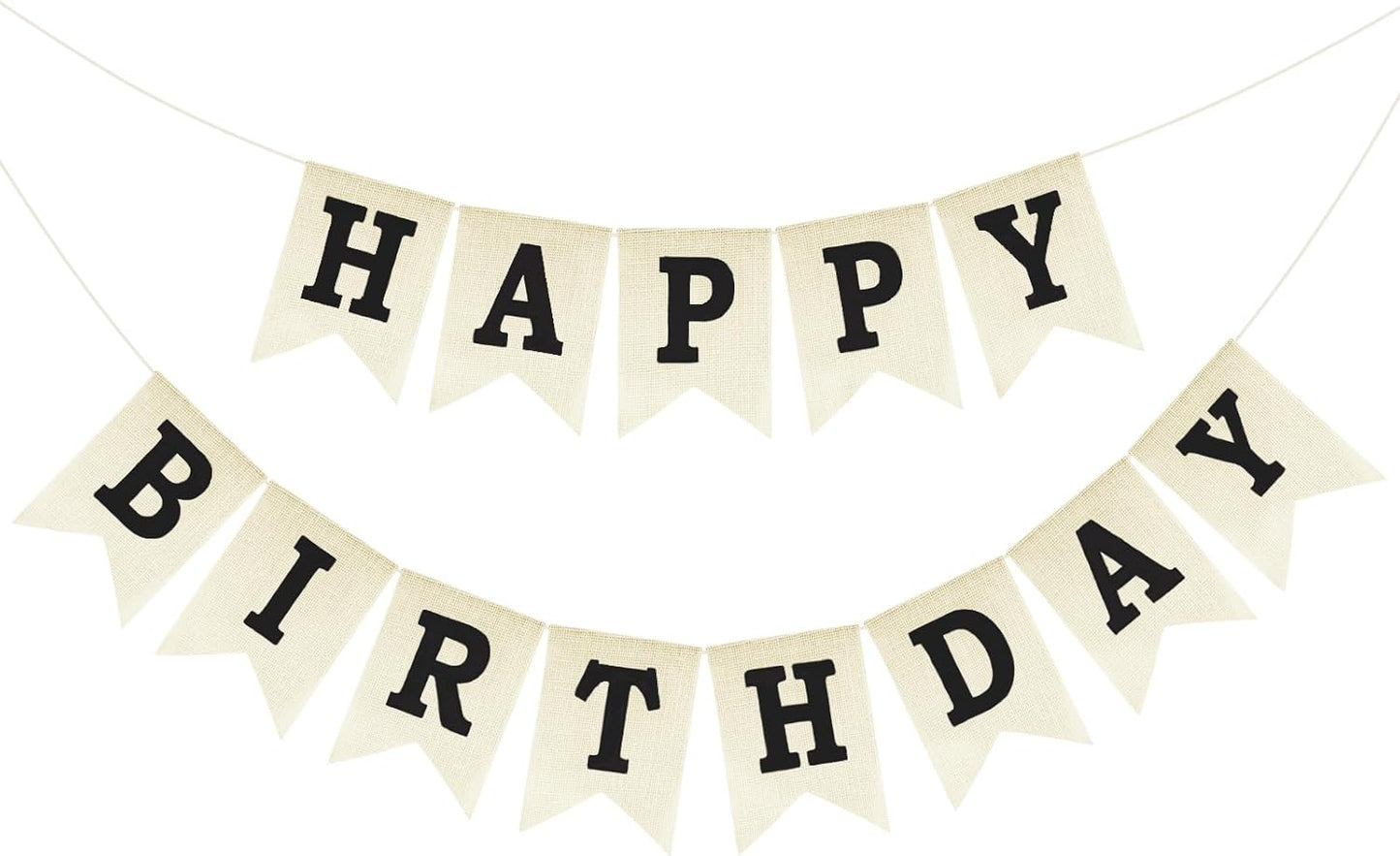 Happy Birthday Banner - NO DIY Black Burlap Happy Birthday Banner Sign Happy Birthdays Party Decoration Happy Birthdays Banners Bunting for Women Men Girl Boy Celebration Party Backdrops