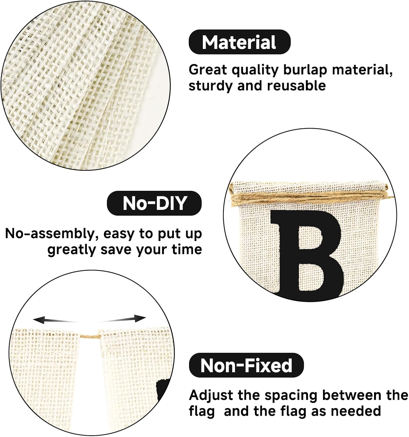 Happy Birthday Banner - NO DIY Black Burlap Happy Birthday Banner Sign Happy Birthdays Party Decoration Happy Birthdays Banners Bunting for Women Men Girl Boy Celebration Party Backdrops