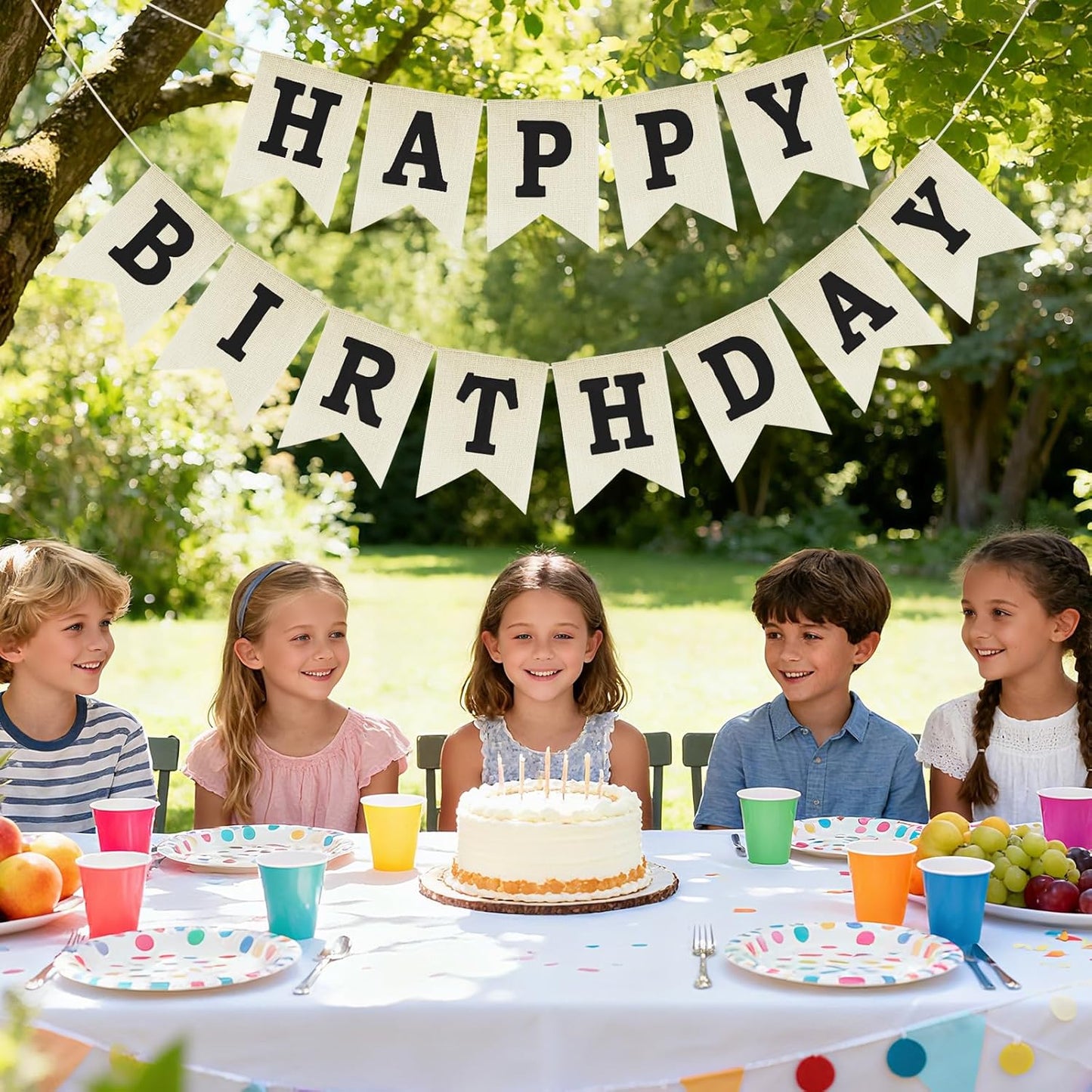 Happy Birthday Banner - NO DIY Black Burlap Happy Birthday Banner Sign Happy Birthdays Party Decoration Happy Birthdays Banners Bunting for Women Men Girl Boy Celebration Party Backdrops