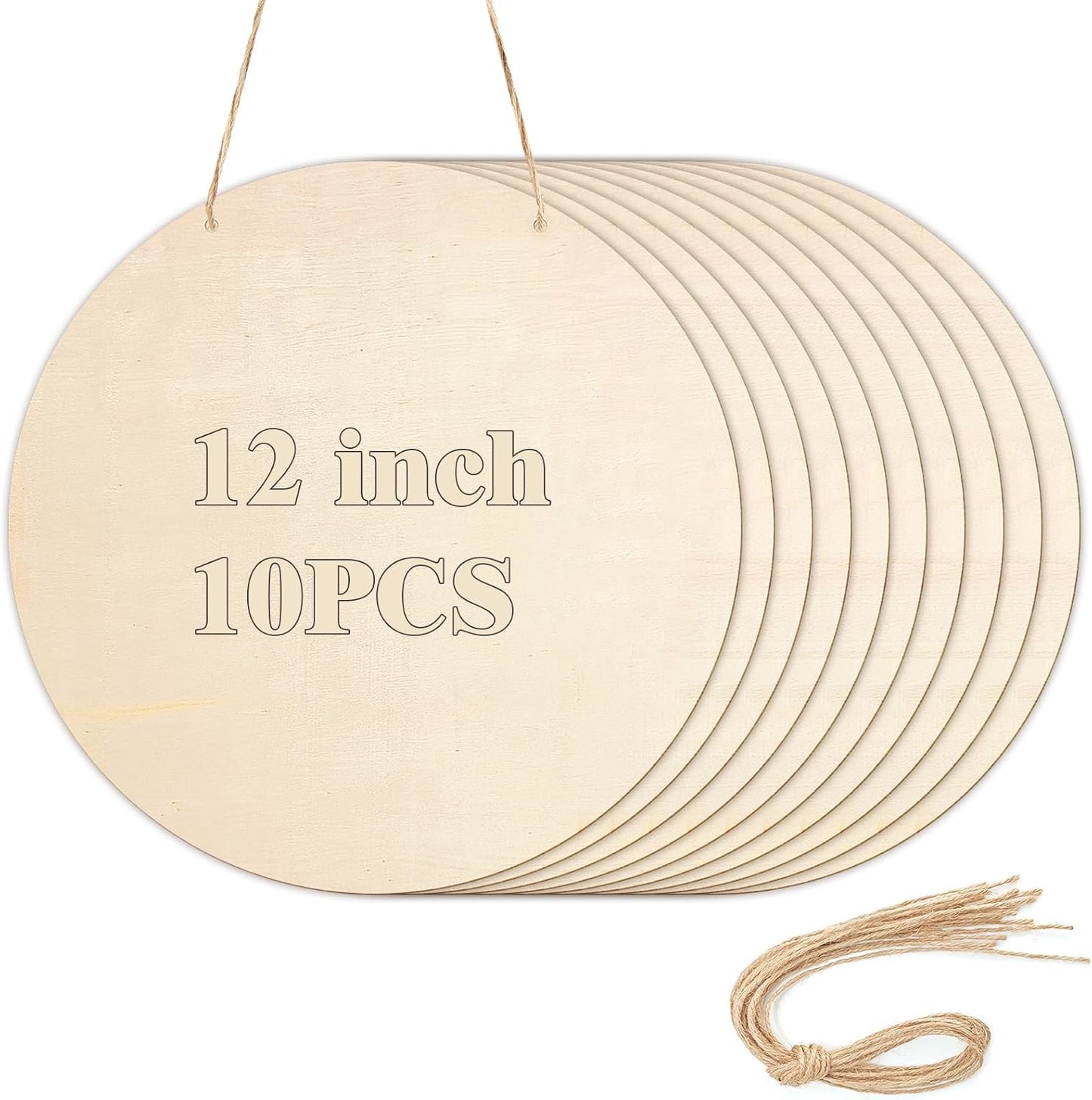 10Pcs Thickened Wood Circles for Crafts with Holes,12" Unfinished Wood Rounds Discs with Twine,Wooden Round Circles for Door Hanger,Blank Wooden Signs for Painting,Wood Burning