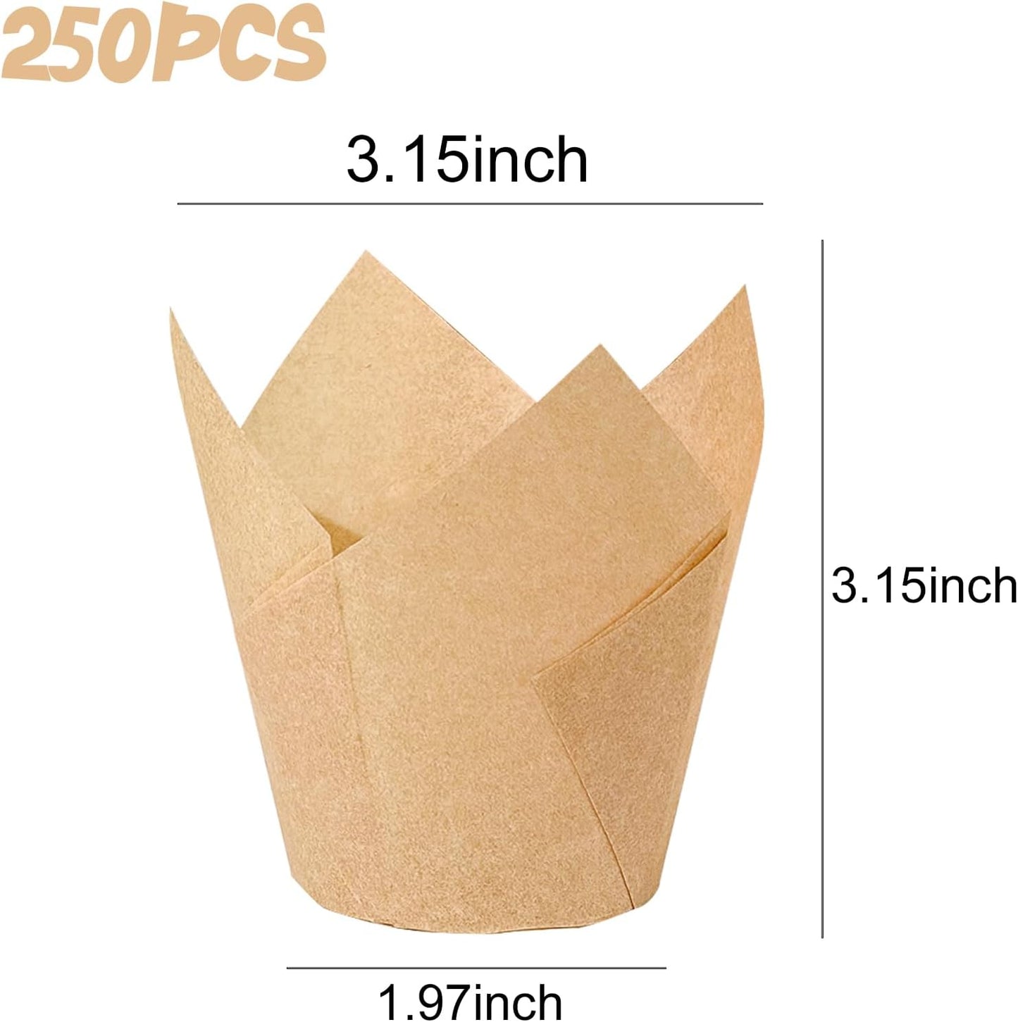 250Pcs Tulip Cupcake Liners,Parchment Paper Cupcake Liners,Muffin Liner for Baking in Standard Size,Cupcake Liner Paper for Party,Weeding,Birthday, Christmas,Valentines (Natural)