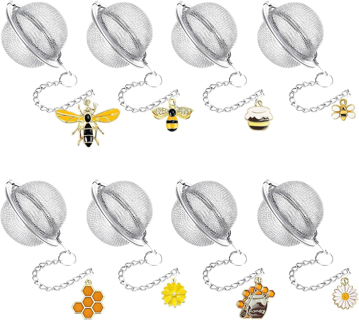8Pcs Tea Ball,2.1 inch Tea Infuser for Loose Leaf Tea,Teas Strainer with Honey Bee Set Pendant,Loose Leaf Teas Steeper for Flavoring Herbal Spices and Seasonings