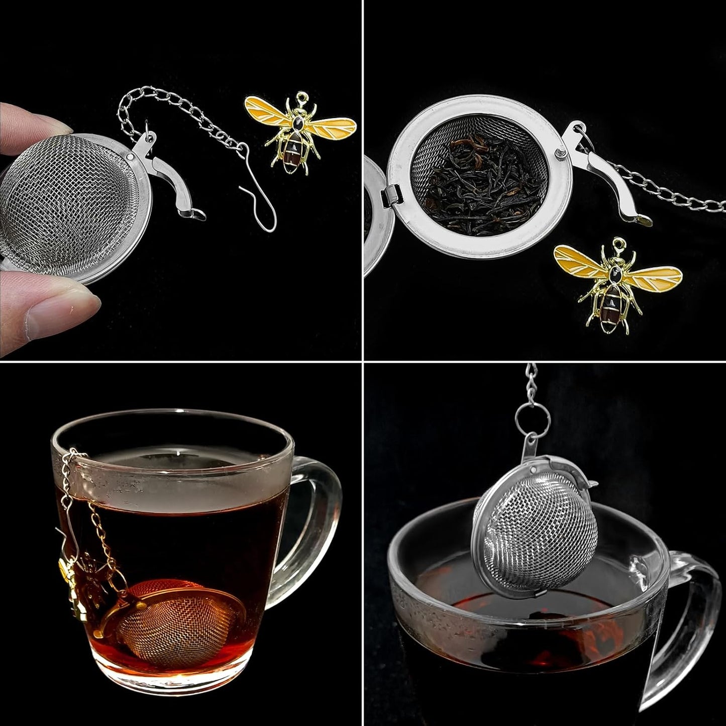 8Pcs Tea Ball,2.1 inch Tea Infuser for Loose Leaf Tea,Teas Strainer with Honey Bee Set Pendant,Loose Leaf Teas Steeper for Flavoring Herbal Spices and Seasonings