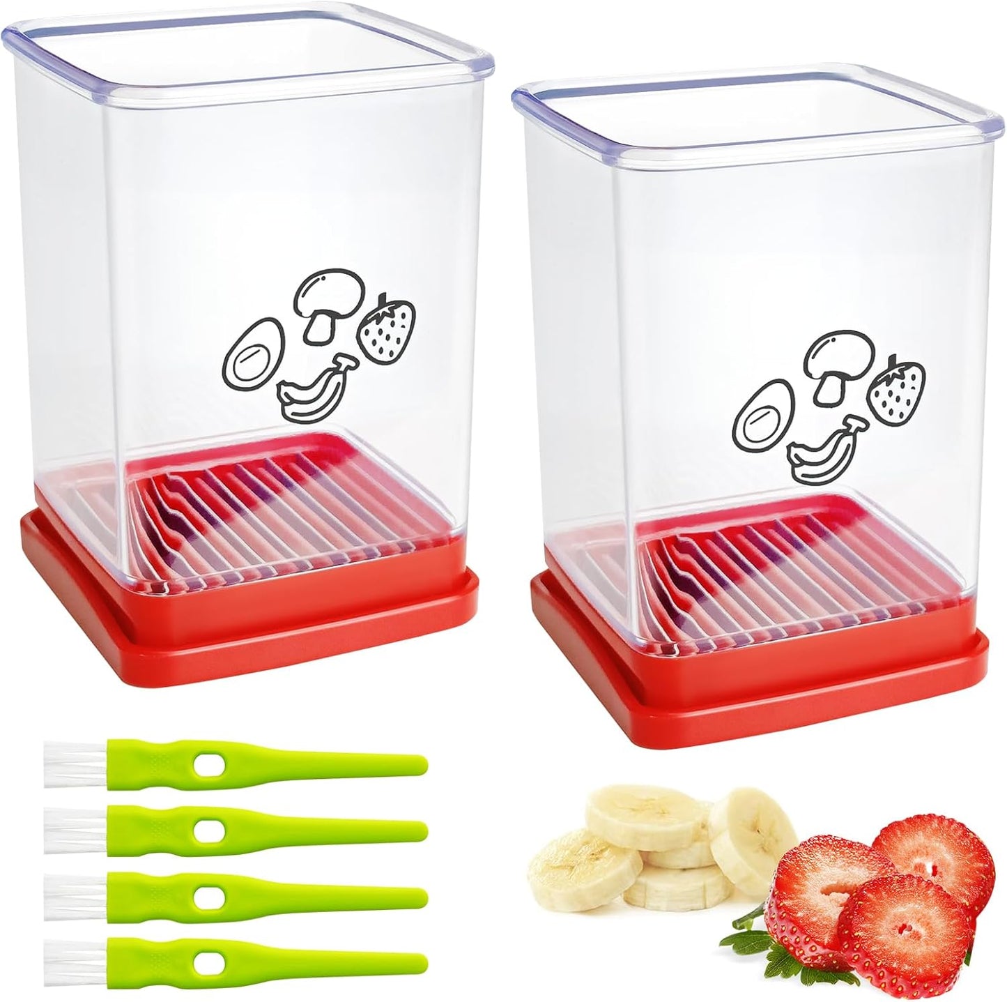 2Pcs Cup Slicer,Stainless Steel Fruit Slicer for Strawberry and Banana, Red Multifunctional Kitchen Portable Slicing Tool for Vegetable Salad
