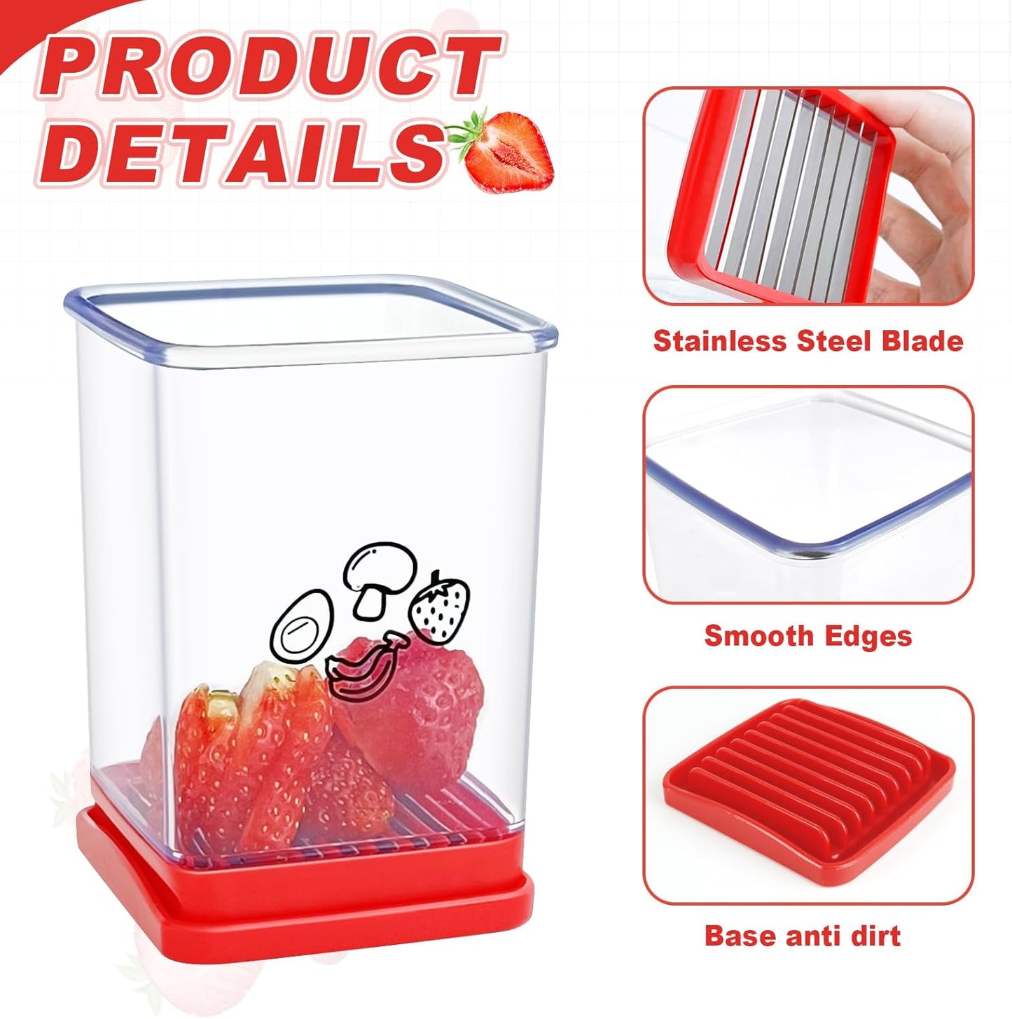 2Pcs Cup Slicer,Stainless Steel Fruit Slicer for Strawberry and Banana, Red Multifunctional Kitchen Portable Slicing Tool for Vegetable Salad