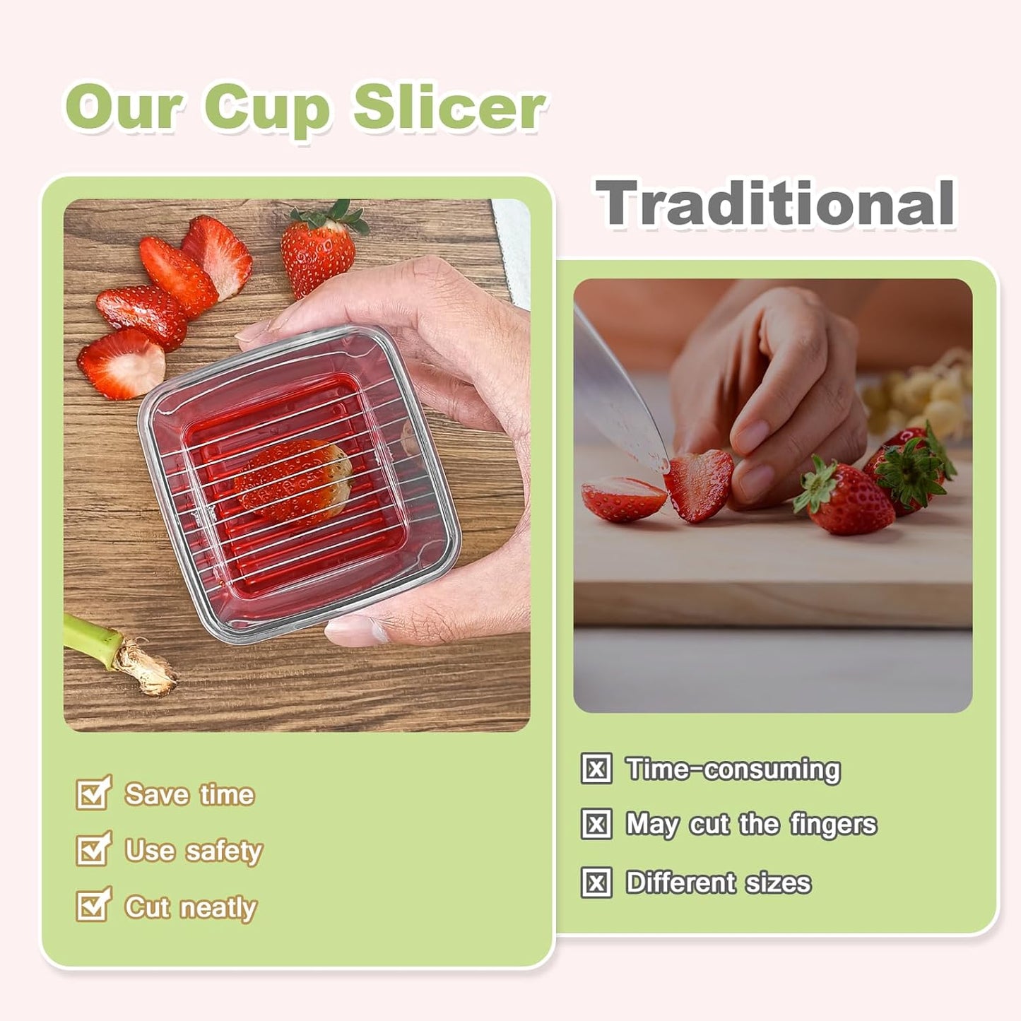 2Pcs Cup Slicer,Stainless Steel Fruit Slicer for Strawberry and Banana, Red Multifunctional Kitchen Portable Slicing Tool for Vegetable Salad