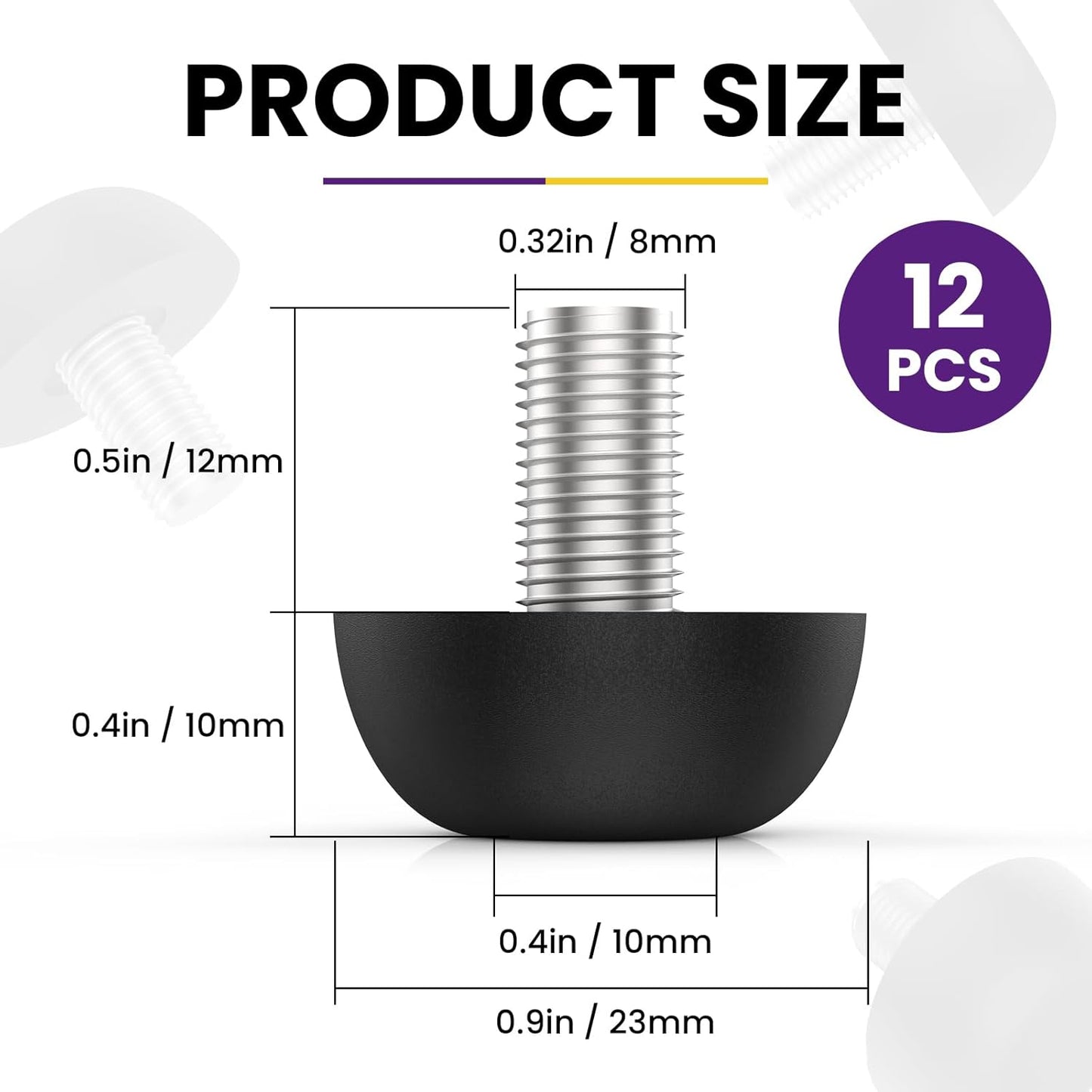 M8 Adjustable Furniture Leg, 304 Stainless Steel Furniture Feet, 8mm x 1.25 Screw-in Leveling Feet, Outdoor Patio Furniture Legs Leveler Replacement for Table, Chair, Desk, Cabinet (12Pcs)