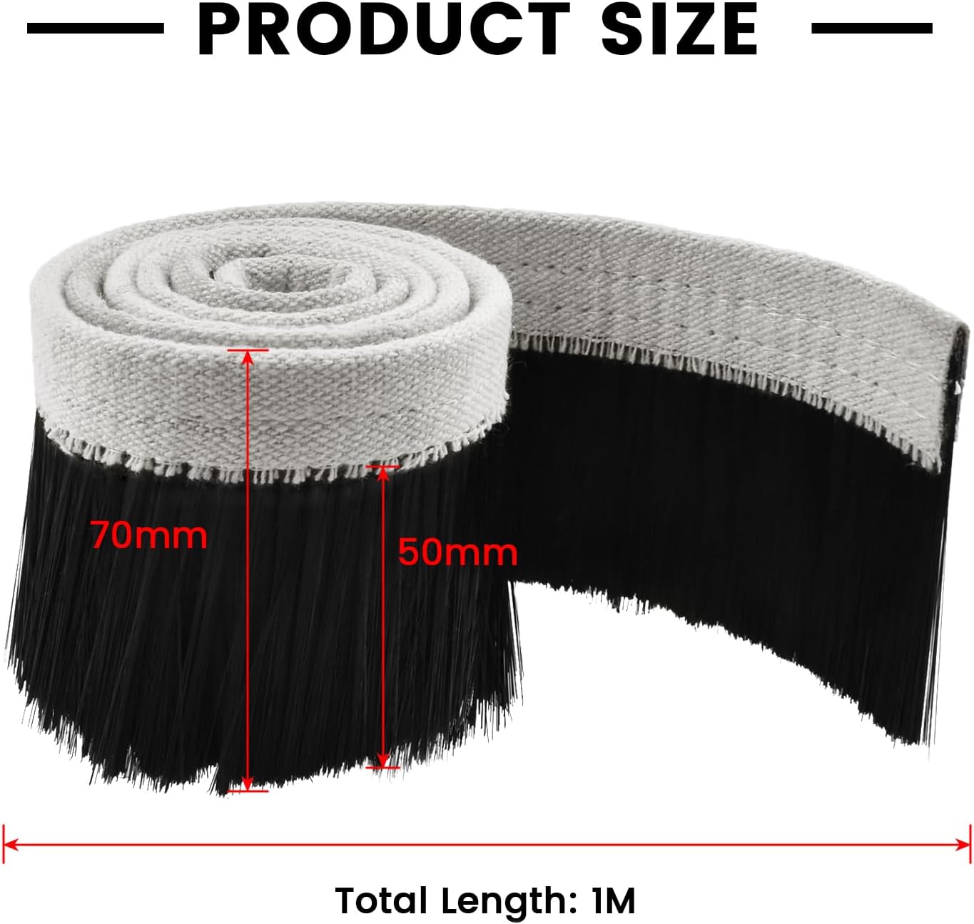 CNC Vacuum Brush, 1m x 70mm Nylon Dust Shoe Brush, Vacuum Cleaner Engraving Machine Dust Cover for CNC Router, Spindle Motor Milling Machine (Black)