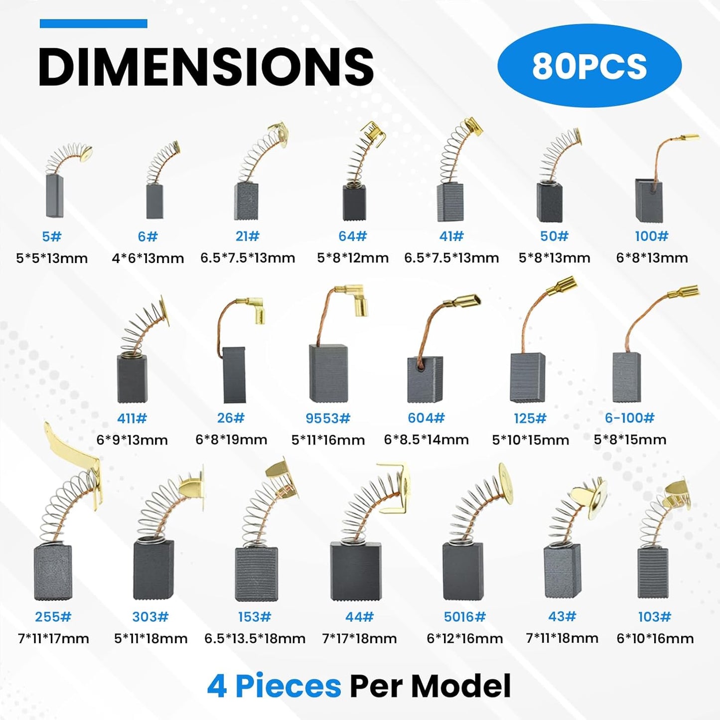 80Pcs Electric Motor Carbon Brushes Set, 20 Different Models Carbons Brushes, Carbon Brush Replacement for Carbons Brush Motor Maintenance