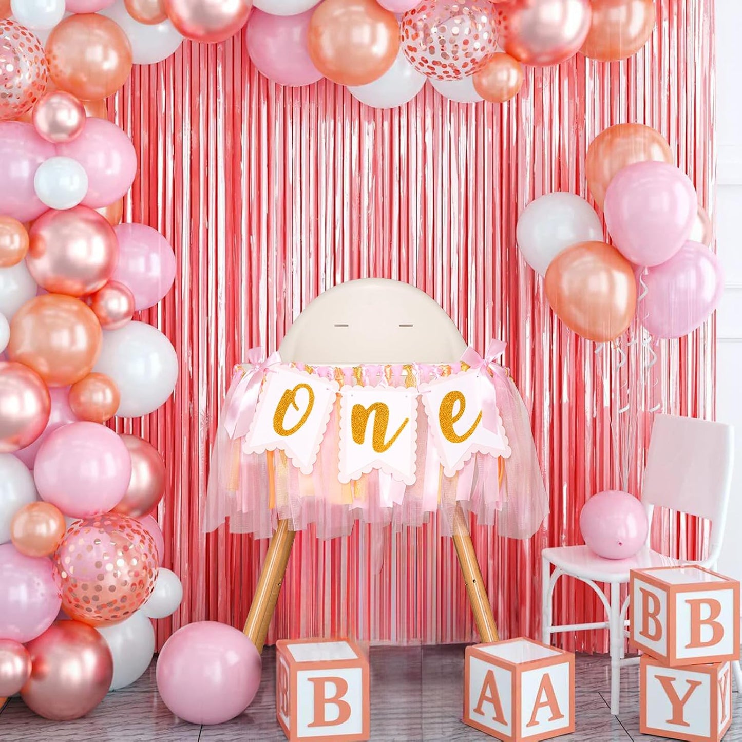 1st Highchair Banner Birthday Girl - NO DIY First Birthday Highchair Banner Pink One Year Old Birthdays Party Decoration 1st Highchair Garland Decoration for Princess Fairy Baby Photo Prop Party Decor
