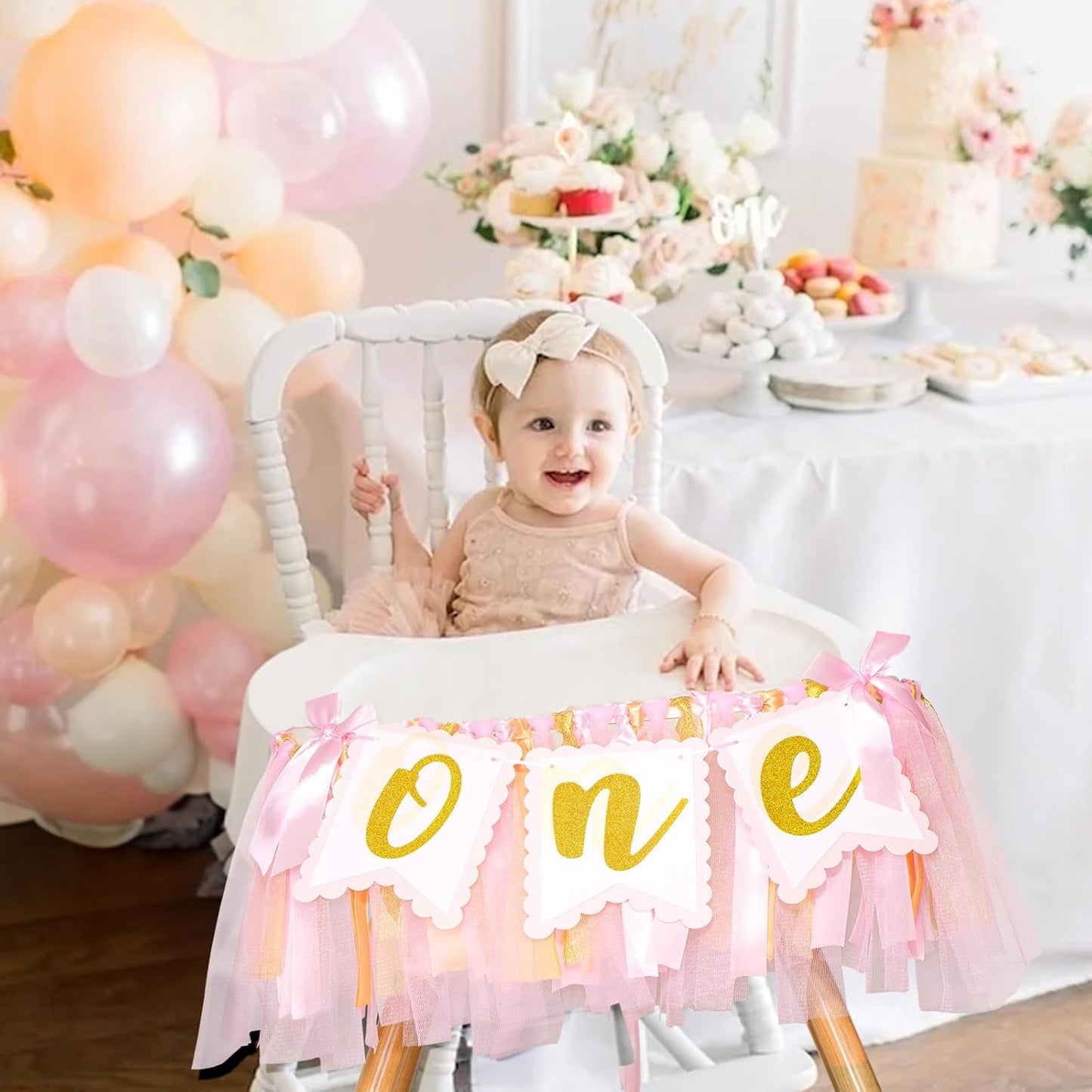 1st Highchair Banner Birthday Girl - NO DIY First Birthday Highchair Banner Pink One Year Old Birthdays Party Decoration 1st Highchair Garland Decoration for Princess Fairy Baby Photo Prop Party Decor