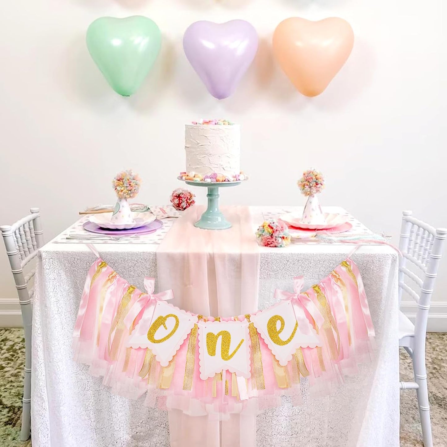 1st Highchair Banner Birthday Girl - NO DIY First Birthday Highchair Banner Pink One Year Old Birthdays Party Decoration 1st Highchair Garland Decoration for Princess Fairy Baby Photo Prop Party Decor