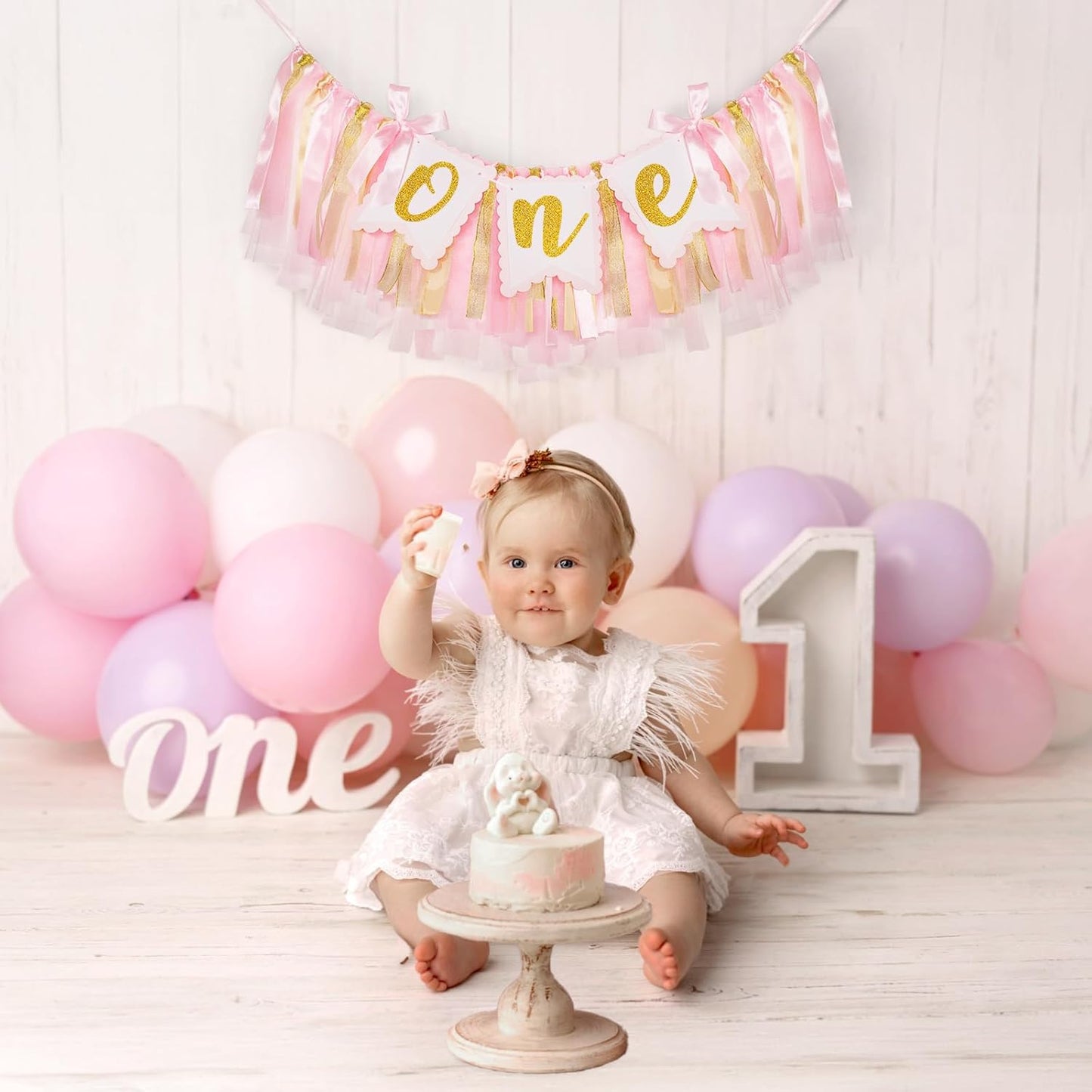 1st Highchair Banner Birthday Girl - NO DIY First Birthday Highchair Banner Pink One Year Old Birthdays Party Decoration 1st Highchair Garland Decoration for Princess Fairy Baby Photo Prop Party Decor