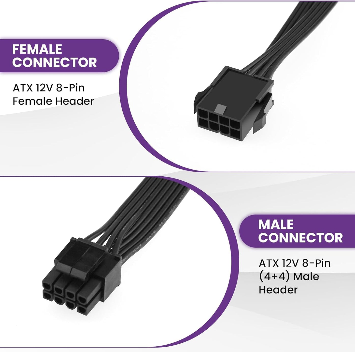 2 Pack CPU 8 Pin ATX Power Extension Cable, EPS 8 PIN Male (4+4) to 8 PIN Female Power Extension Cable for Motherboard, 9 Inch