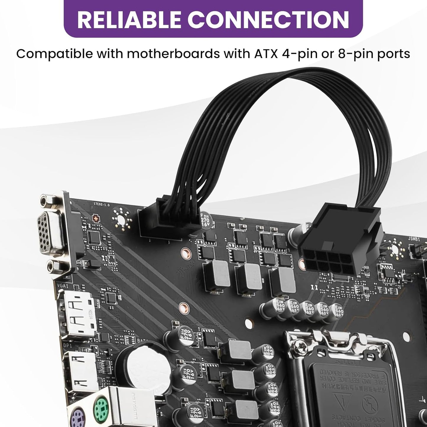 2 Pack CPU 8 Pin ATX Power Extension Cable, EPS 8 PIN Male (4+4) to 8 PIN Female Power Extension Cable for Motherboard, 9 Inch