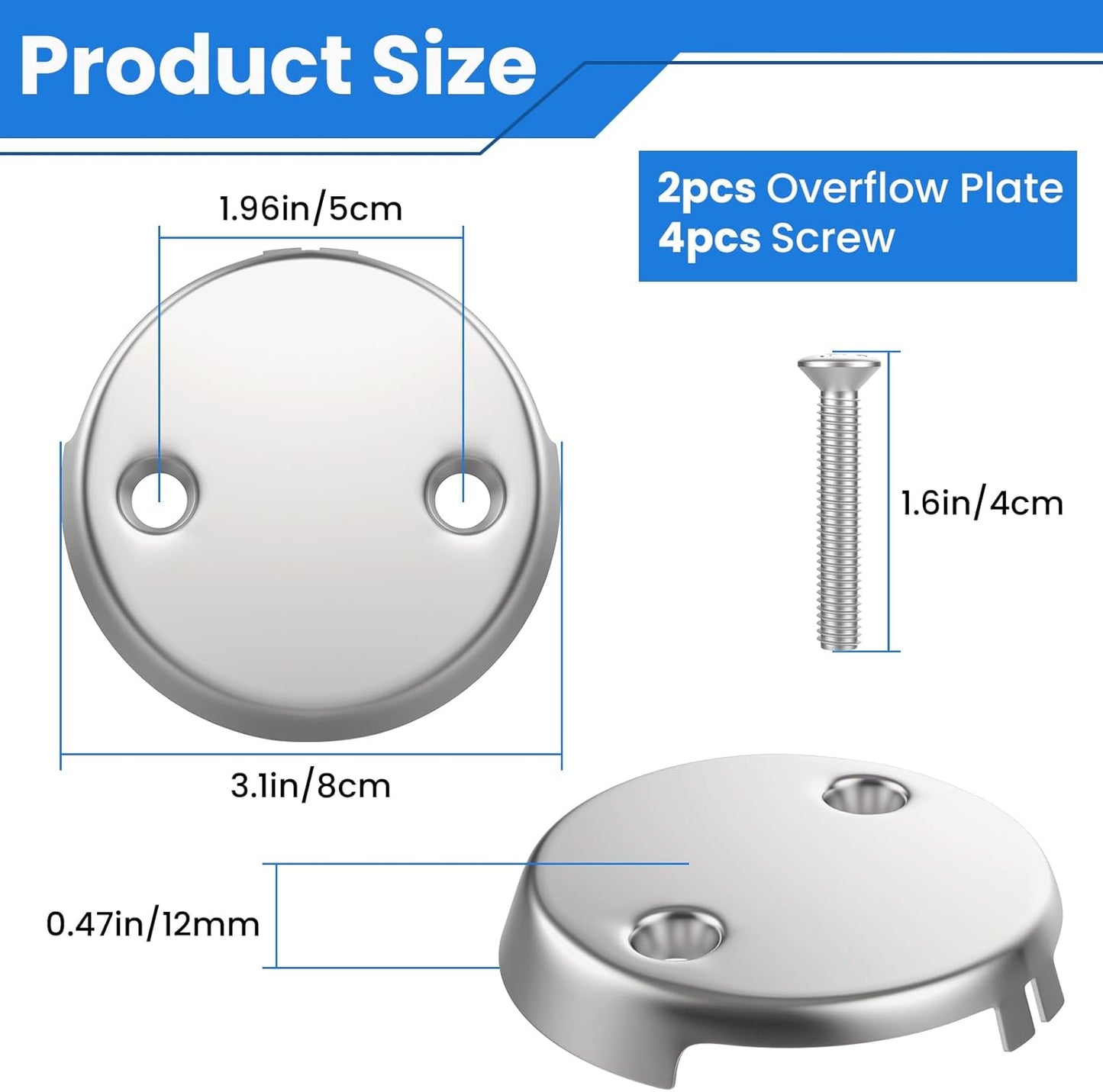 2Pcs 2-Hole Bathtub Overflow Face Plate | Universal Zinc Alloy Tub Overflow Drain Cover with Screws | Chrome Finish