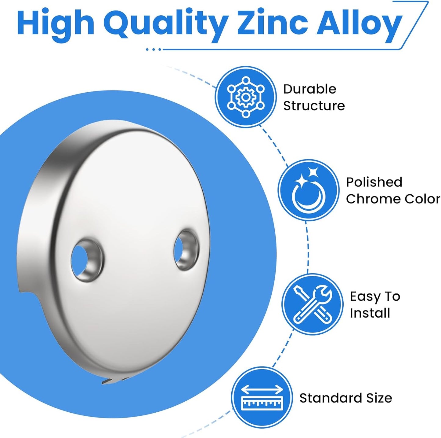 2Pcs 2-Hole Bathtub Overflow Face Plate | Universal Zinc Alloy Tub Overflow Drain Cover with Screws | Chrome Finish