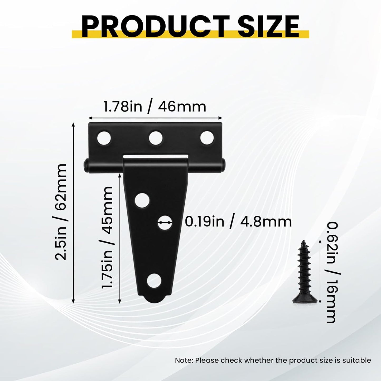 8 Pcs T Strap Gate Hinges, Heavy Duty 2 inch Barn Door Hinges, Black Tee Shed Hinge with Mounting Screws for Barn Door, Shed or Wooden Fences