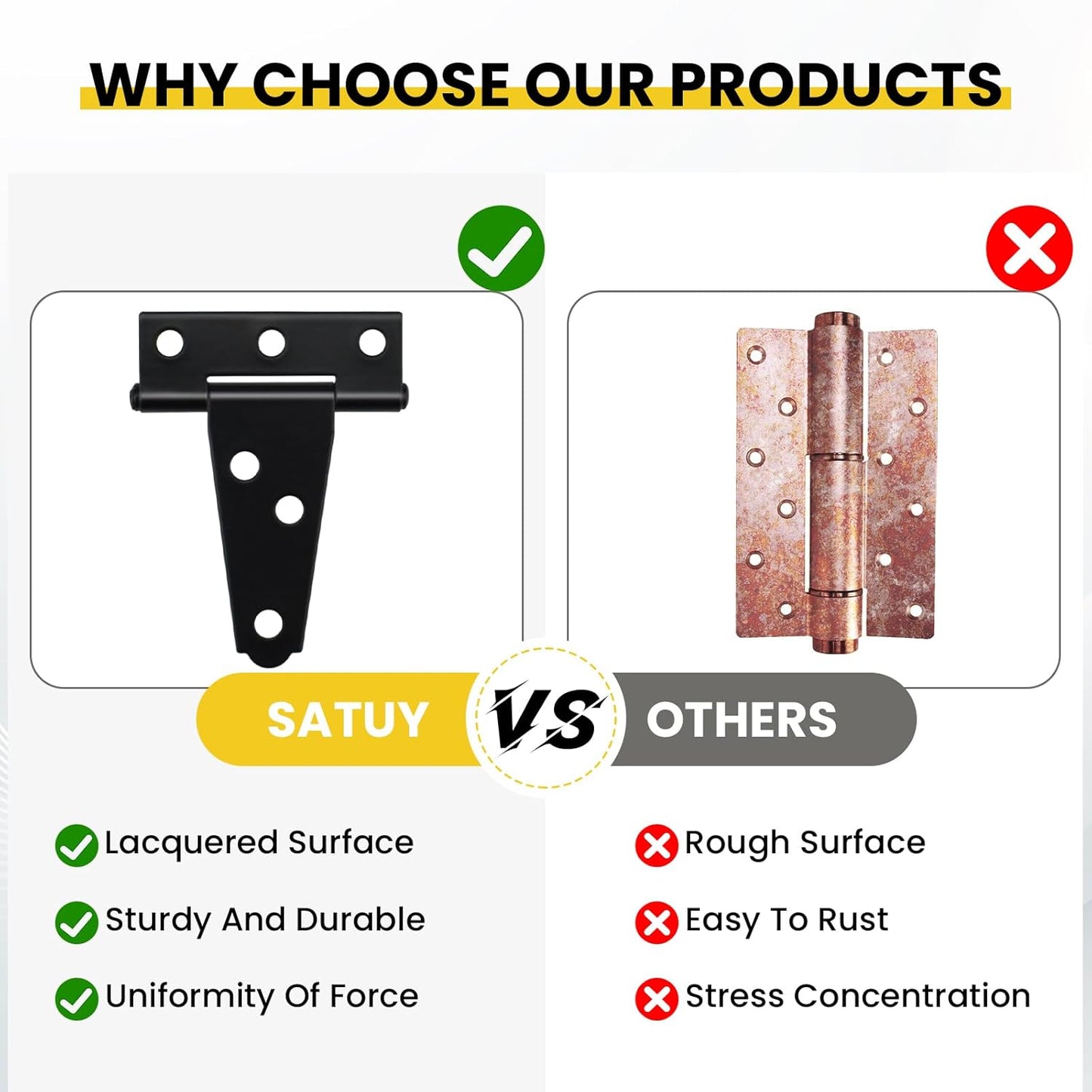 8 Pcs T Strap Gate Hinges, Heavy Duty 2 inch Barn Door Hinges, Black Tee Shed Hinge with Mounting Screws for Barn Door, Shed or Wooden Fences