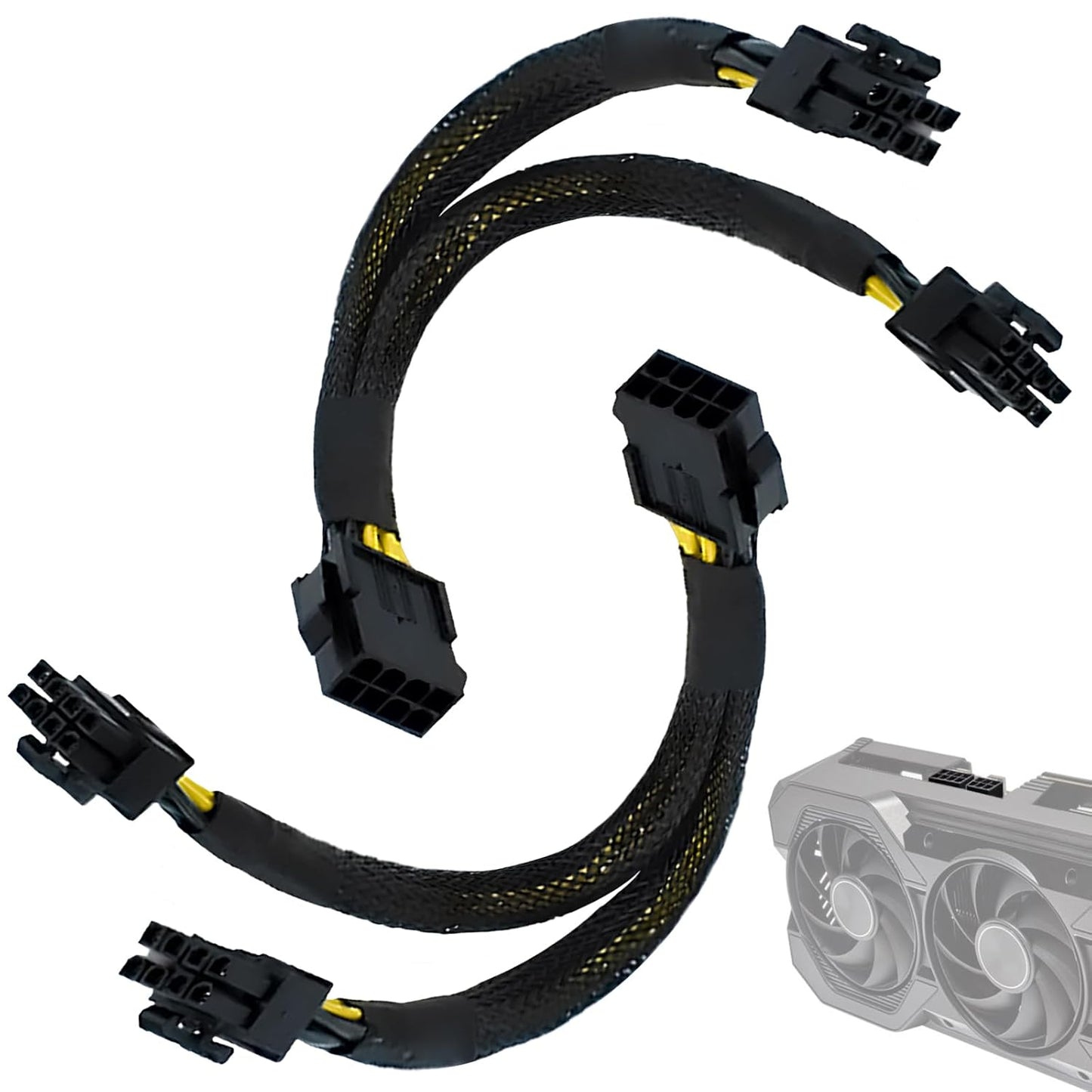 8 Pin PCIe Splitter Cable, 2-Pack PCIe 8 Pin Female to Dual 8 Pin (6+2) Male Power Adapter Cable, 8 Inch Braided Y-Splitter Power Extension Cables for GPU Graphics Card