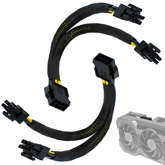8 Pin PCIe Splitter Cable, 2-Pack PCIe 8 Pin Female to Dual 8 Pin (6+2) Male Power Adapter Cable, 8 Inch Braided Y-Splitter Power Extension Cables for GPU Graphics Card