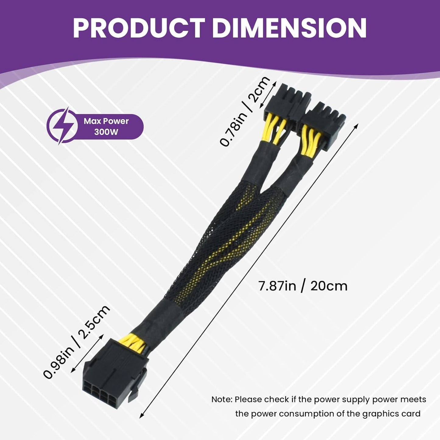 8 Pin PCIe Splitter Cable, 2-Pack PCIe 8 Pin Female to Dual 8 Pin (6+2) Male Power Adapter Cable, 8 Inch Braided Y-Splitter Power Extension Cables for GPU Graphics Card