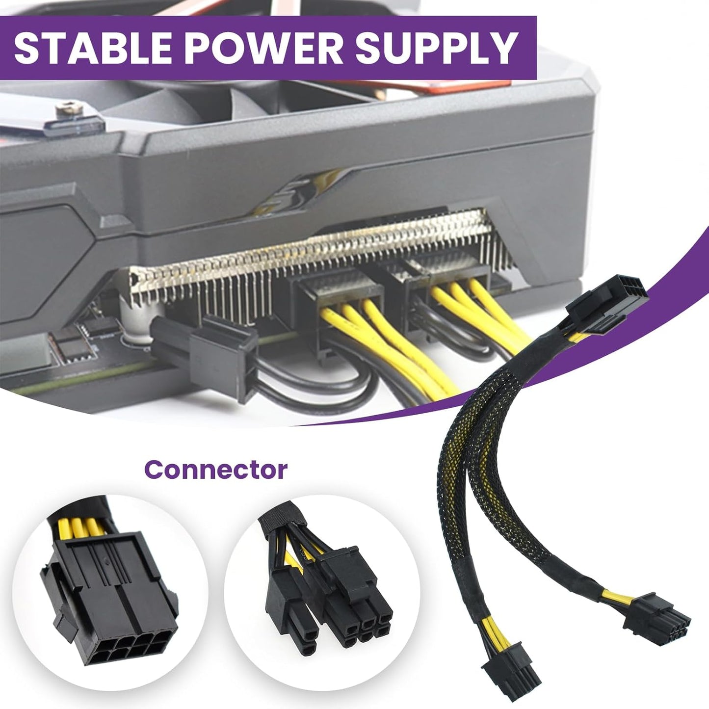 8 Pin PCIe Splitter Cable, 2-Pack PCIe 8 Pin Female to Dual 8 Pin (6+2) Male Power Adapter Cable, 8 Inch Braided Y-Splitter Power Extension Cables for GPU Graphics Card