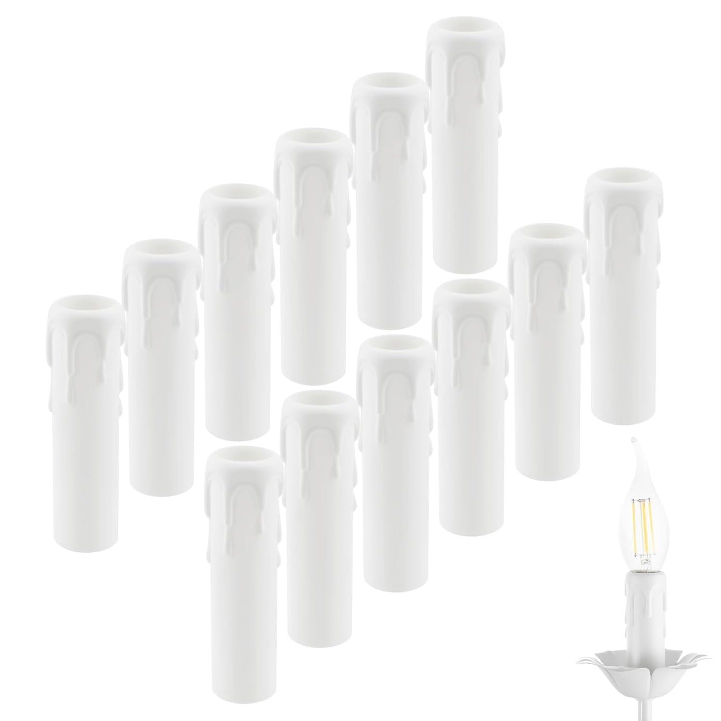 4 Inch Drip Candle Socket Covers, 12 Pcs Plastic Sleeves Candelabra Base, White Candle Covers Sleeves Fit to Most Chandeliers, Chandeliers Base, Chandelier Covers