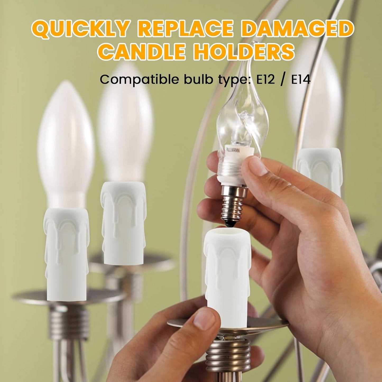 4 Inch Drip Candle Socket Covers, 12 Pcs Plastic Sleeves Candelabra Base, White Candle Covers Sleeves Fit to Most Chandeliers, Chandeliers Base, Chandelier Covers