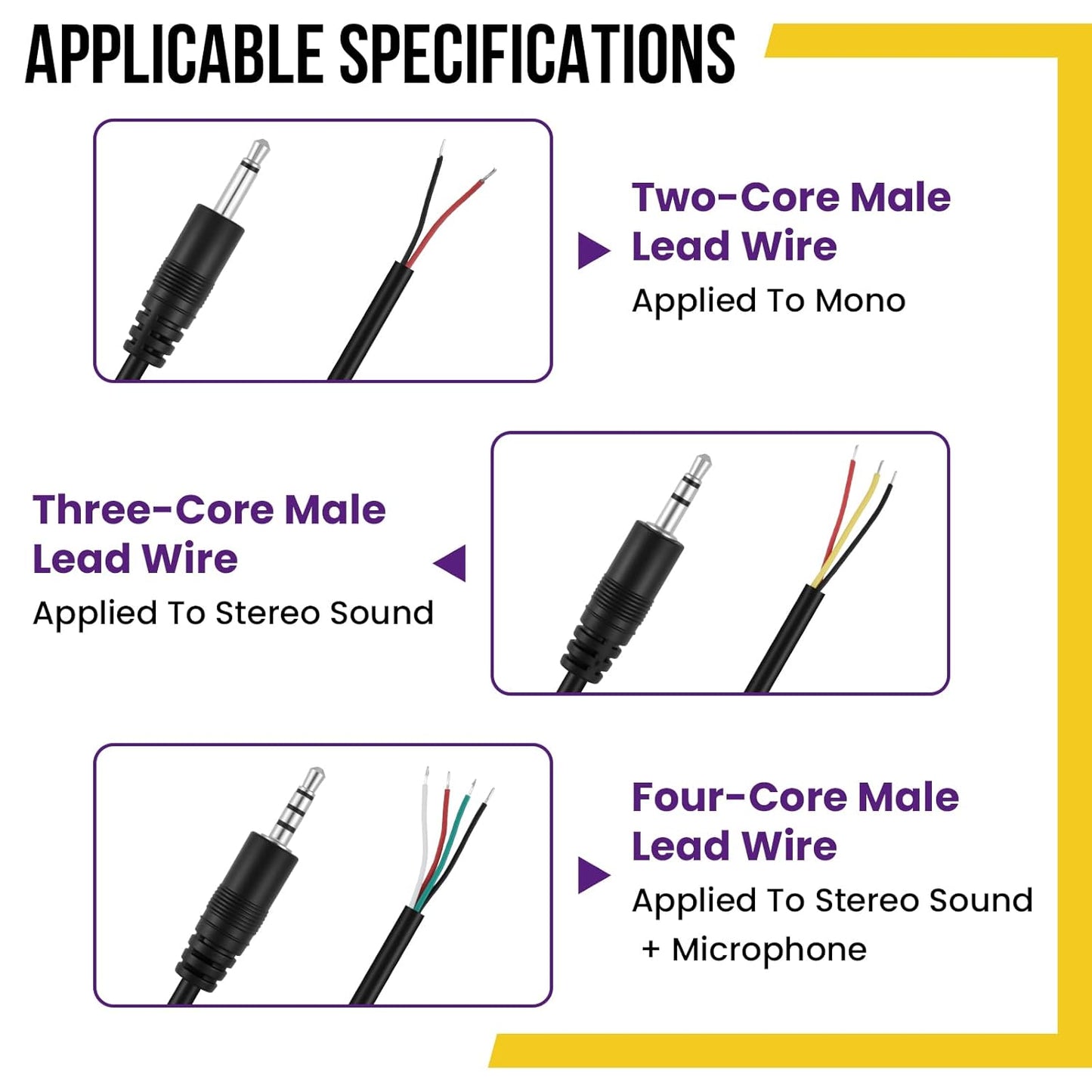 6 Pcs 3.5mm Male Plug to Bare Wire Cables, 2, 3 & 4 Pole Audio Cables for Repair - Compatible with Headphones, Speakers, Microphones, Scanners & More