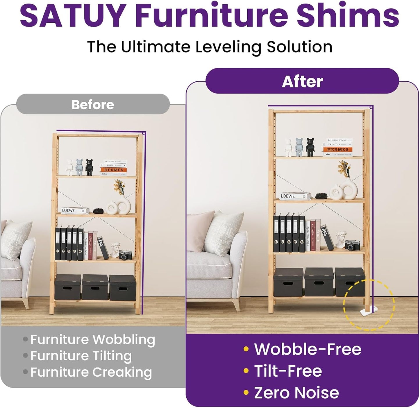 24 Pcs White Furniture Leveling Shims - Non-Slip Plastic Wedges, Adjustable Gap Fillers for Toilet, Uneven Floors, Tables, Doors, Cabinets