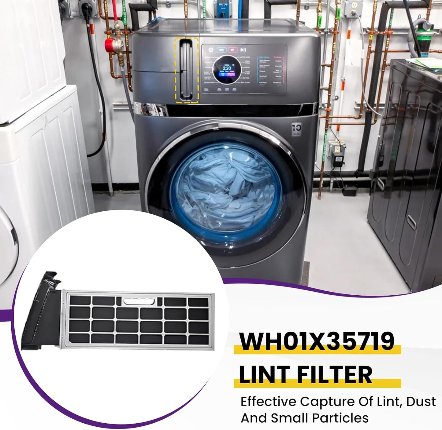 4 Pack WH01X35719 Lint Filter, Hand Washable Replacement Lint Filter Compatible with G-E Profile Washer Dryer Combo, for Models: PFQ97HSPVDS