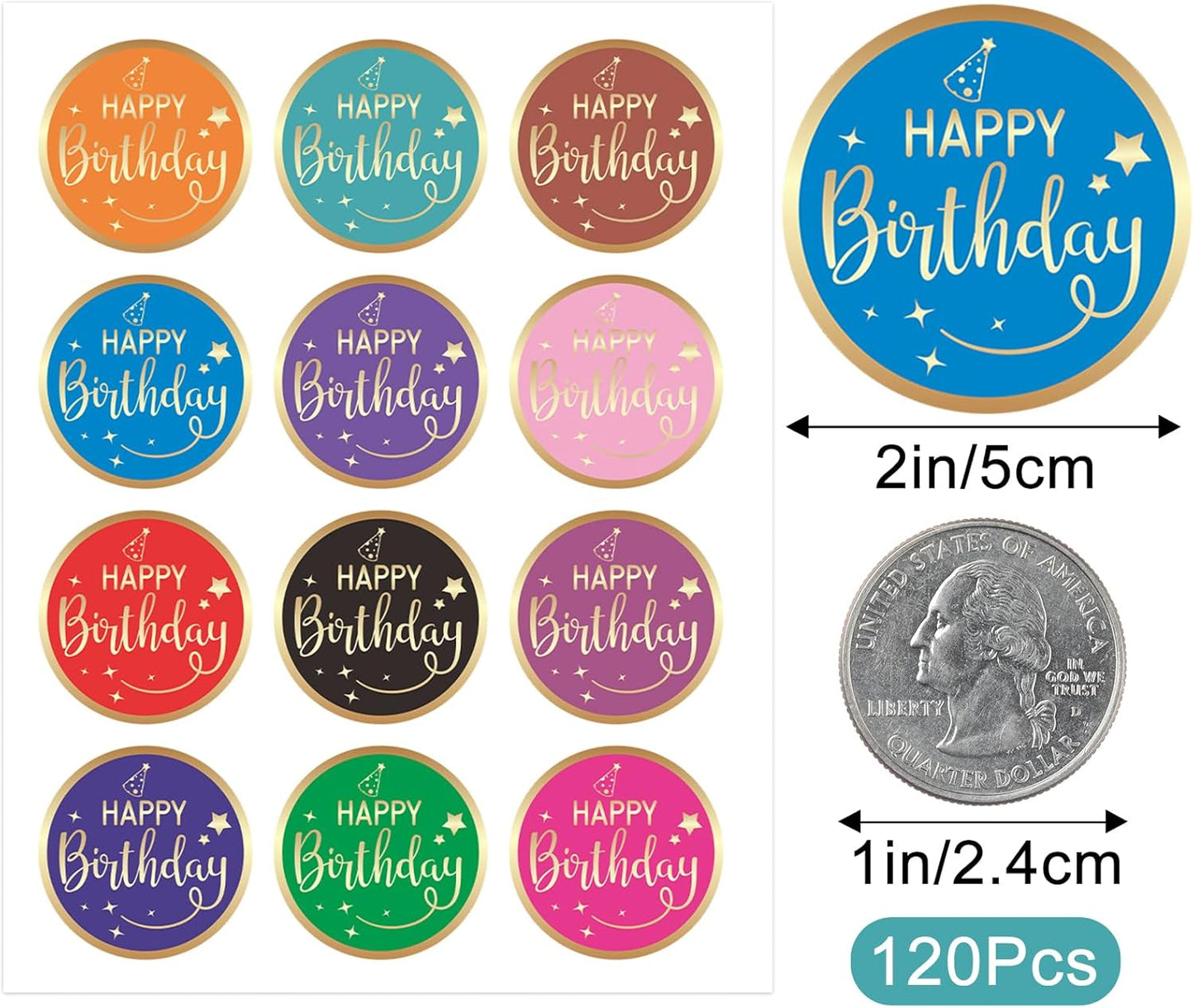 Happy Birthday Stickers for Kid - 120Pcs 2In Happy Birthday Stickers for Adult Personalized Gold Foil Stamping Birthday Sticker Self Adhesive Birthday Seal Label Sticker for Card Envelope Gift
