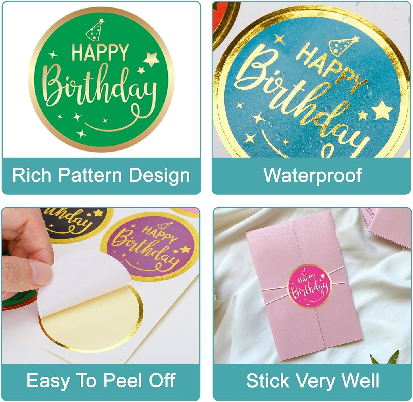 Happy Birthday Stickers for Kid - 120Pcs 2In Happy Birthday Stickers for Adult Personalized Gold Foil Stamping Birthday Sticker Self Adhesive Birthday Seal Label Sticker for Card Envelope Gift