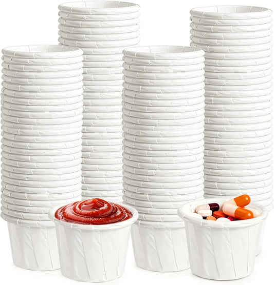 300 Pack 0.5 oz Disposable Paper Souffle Medicine Cups, 1/2 Ounce Small Paper Portion Cups for Pills, Tasting Sample, Food Services, Dessert, Condiments, Sauce