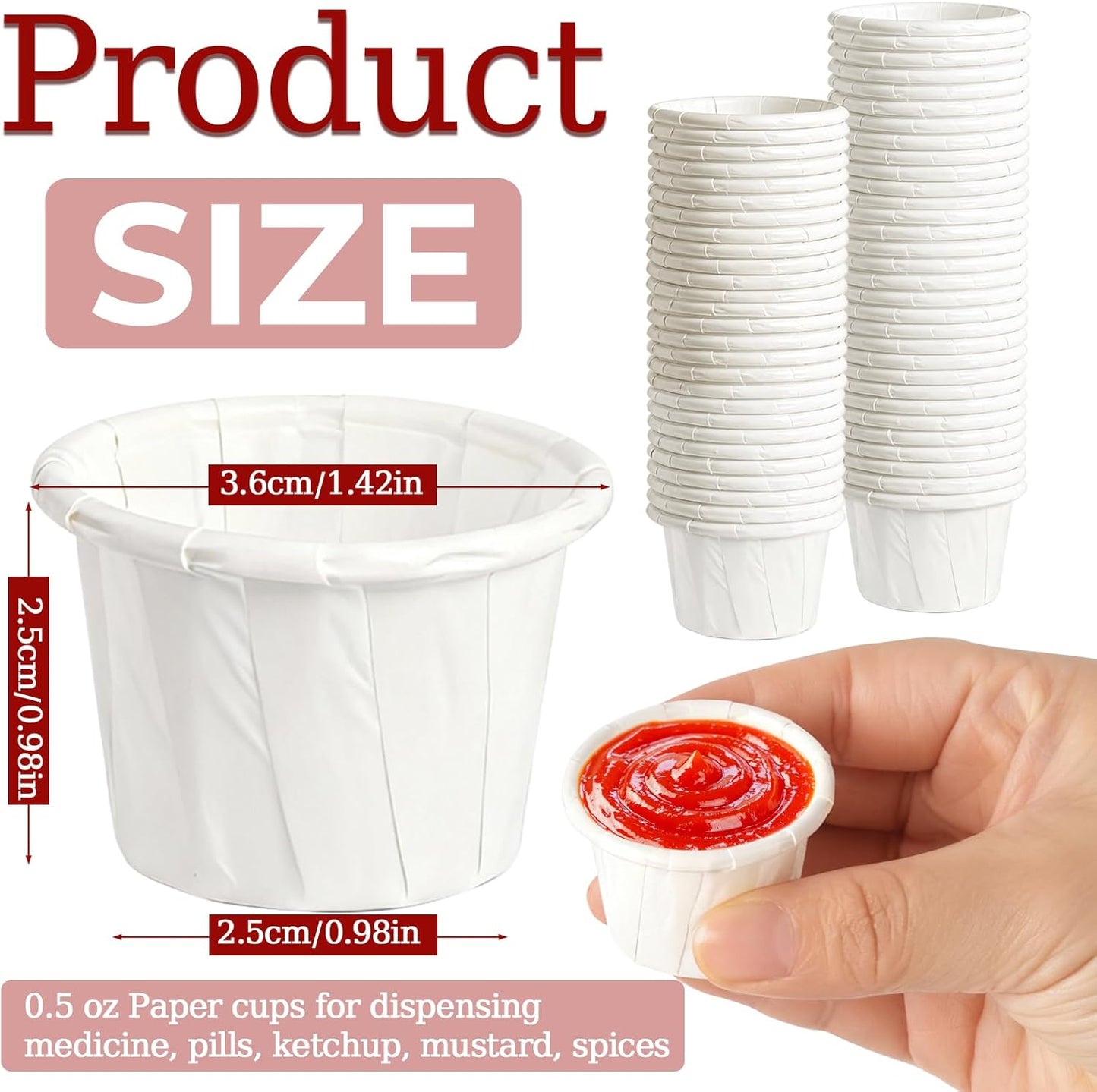 300 Pack 0.5 oz Disposable Paper Souffle Medicine Cups, 1/2 Ounce Small Paper Portion Cups for Pills, Tasting Sample, Food Services, Dessert, Condiments, Sauce