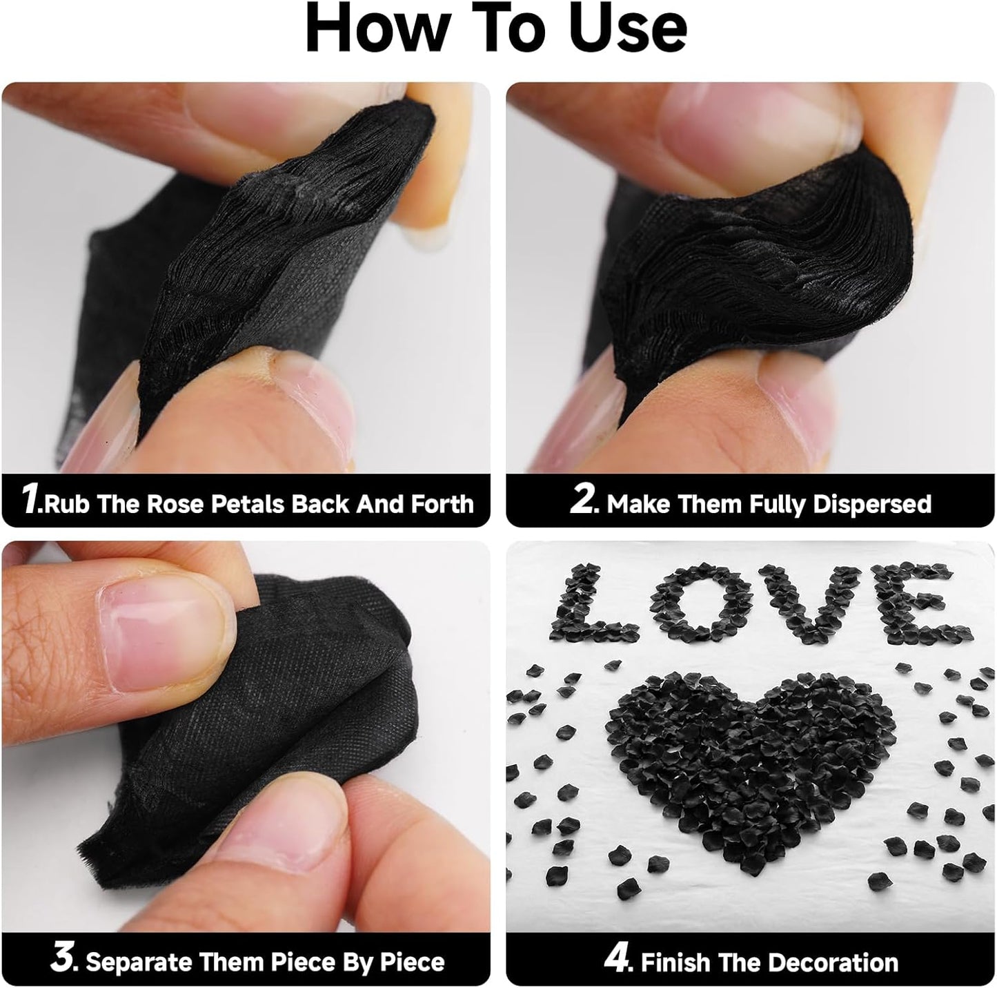 1500Pcs Black Rose Petals - Artificial Faux Flowers Fake Rose Petals for Wedding Proposal Engagement Romantic Night Anniversary Valentine's Galentine's Day Decoration Home Room Party Decor