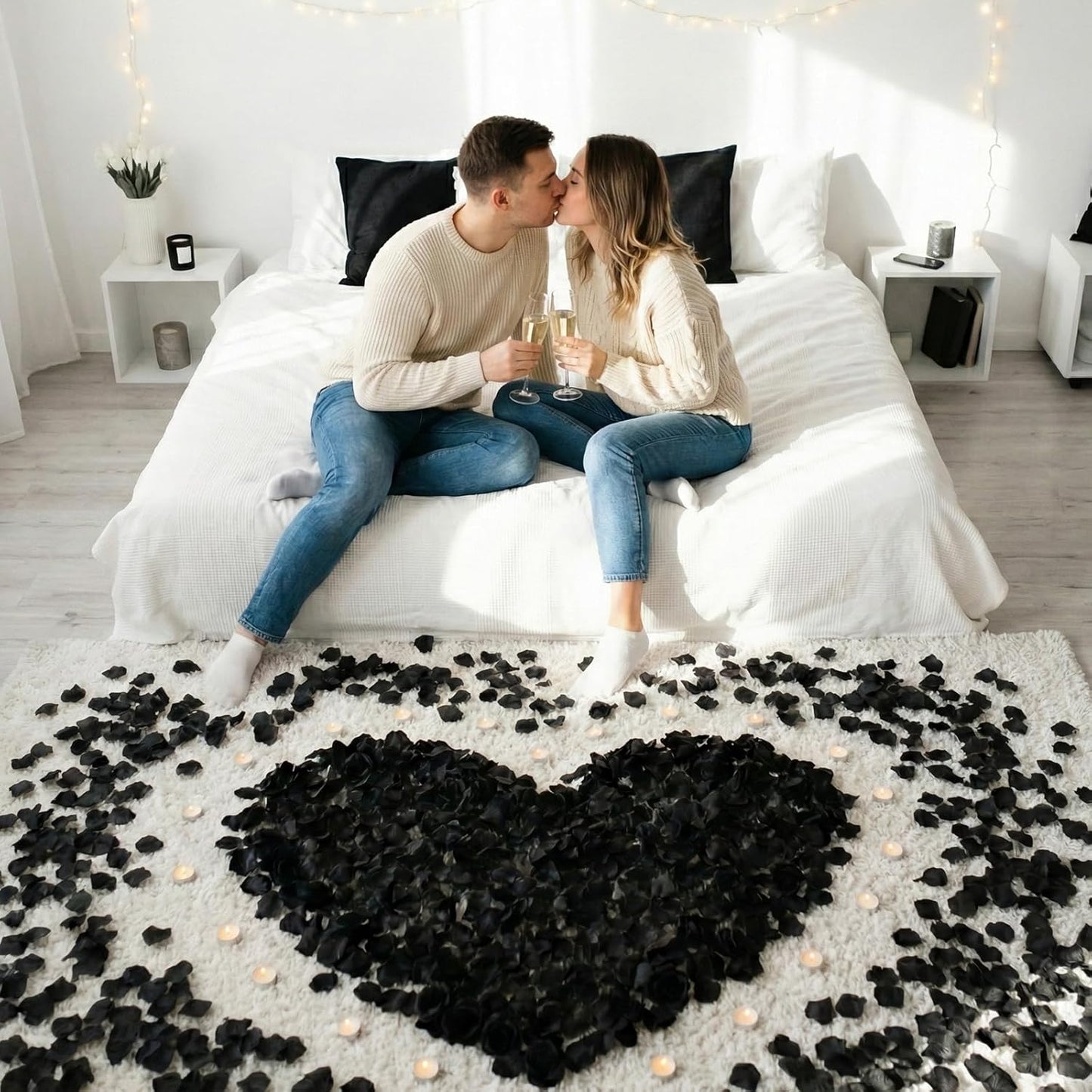 1500Pcs Black Rose Petals - Artificial Faux Flowers Fake Rose Petals for Wedding Proposal Engagement Romantic Night Anniversary Valentine's Galentine's Day Decoration Home Room Party Decor