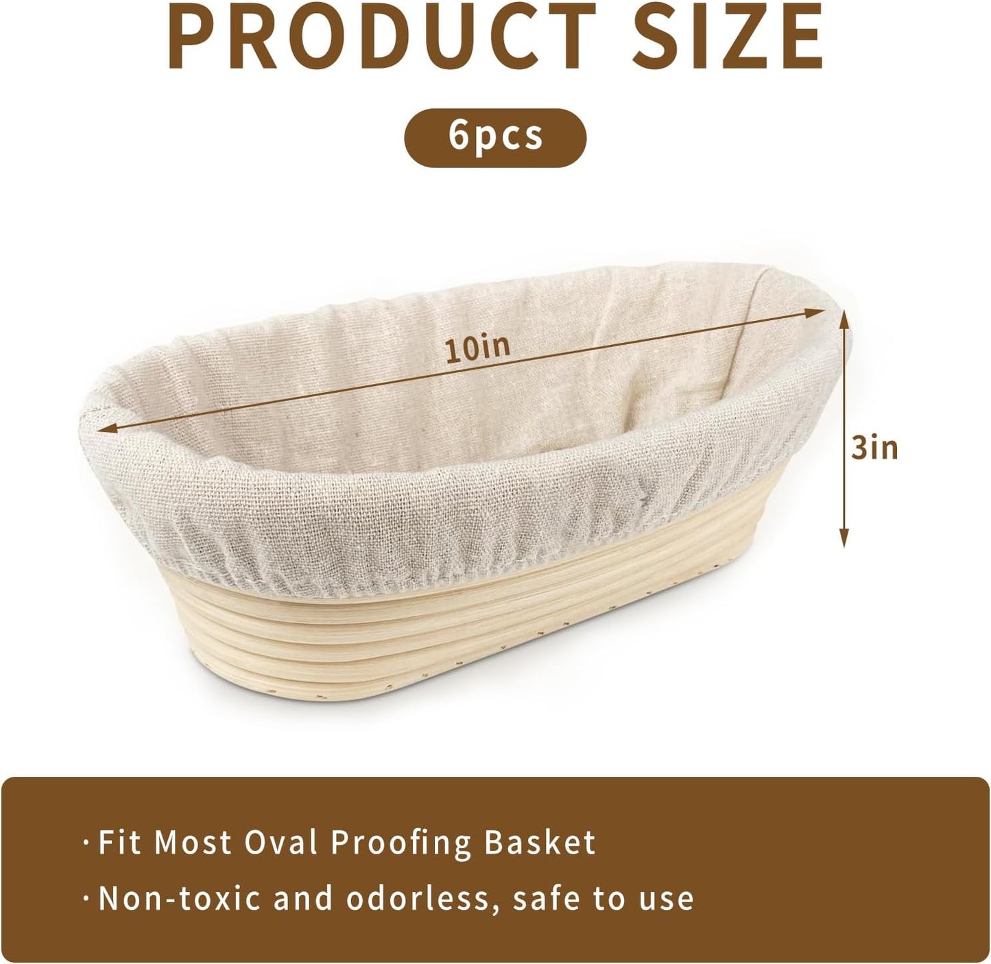 6 Packs Oval Banneton Cloth Liner for Bread Sourdough Proofing，10 inches，Natural Rattan Bread Proofing Cover for Banneton Basket Homemade Baking Dough（Basket Not Included）